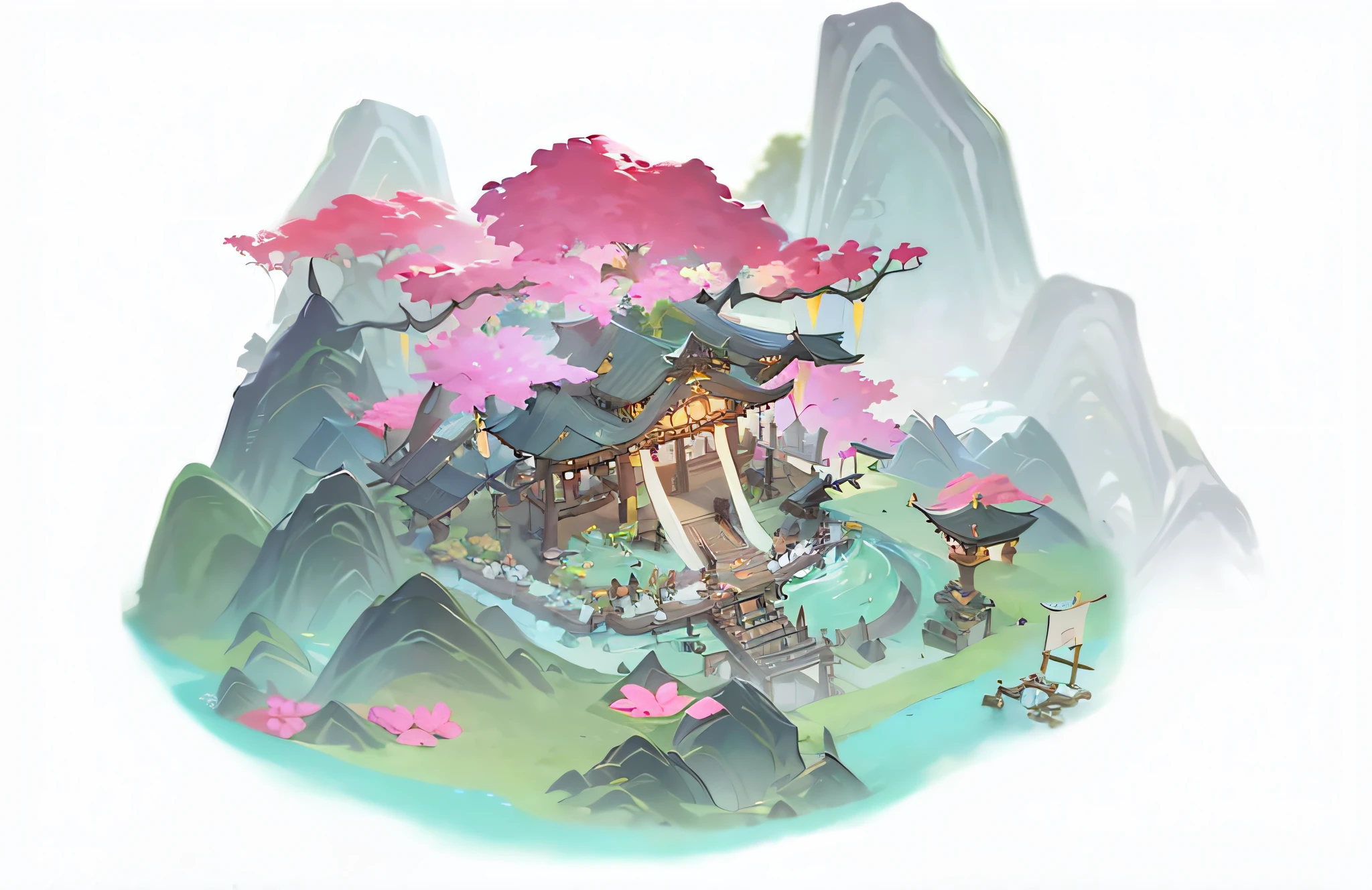 (((highest quality))), super delicate, perfect CG unity 8K wallpaper, best depicting the gorgeous fairy world, temples, rivers, mountains