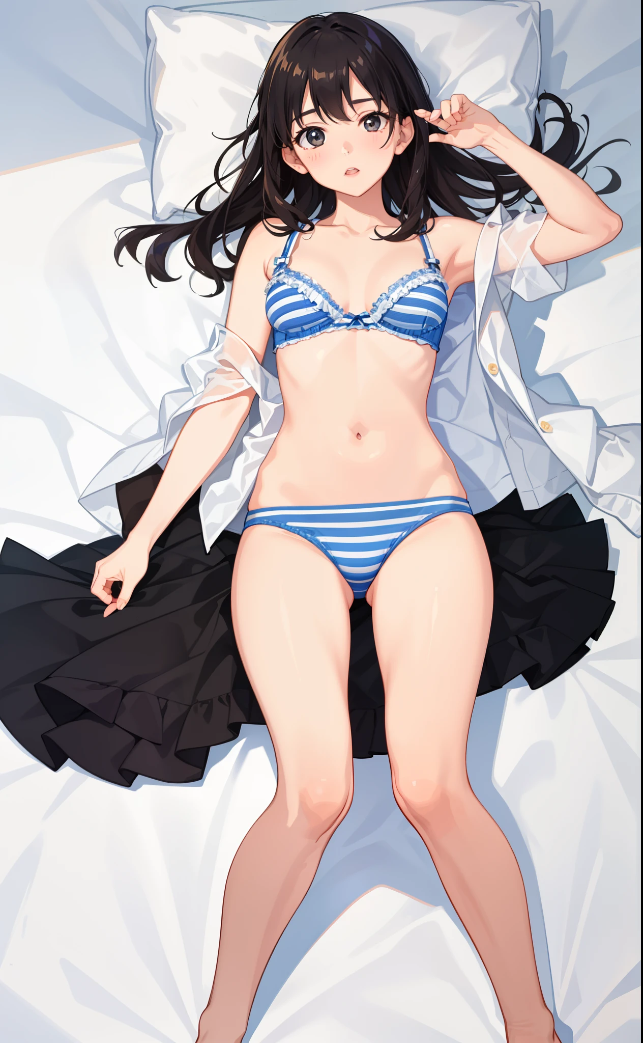1girl in、AS-Adult、Underwear、Cute underwear、Striped、（Portrait from the knee up）、