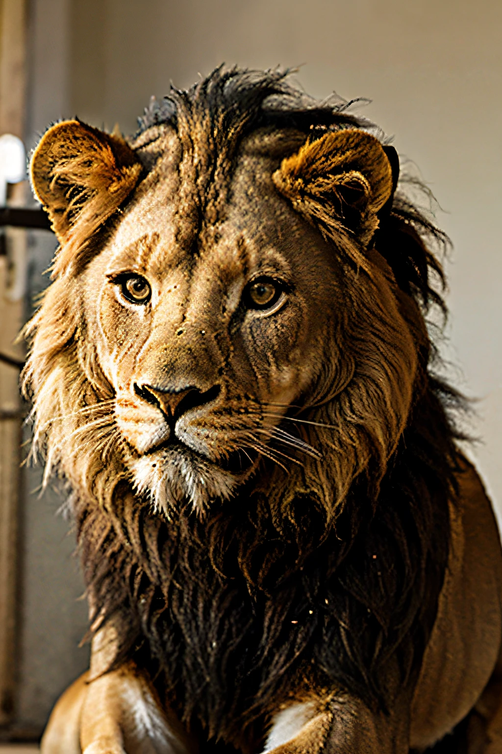 a lion looking in the camera without background