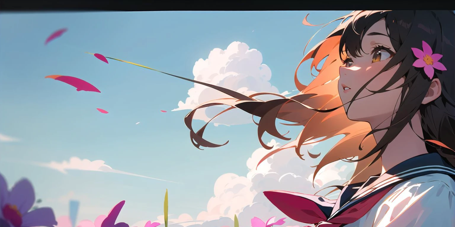 Chica anime con cabello largo y una flor en el cabello, Anime Art Wallpaper 8K, Estilo anime 4K, Hermosa obra de arte de anime, Anime Art Wallpaper 4K, Anime Art Wallpaper 4K, Makoto Shinkai Cyril Rolando, Art Style Makoto Shinkai, Anime Wallpaper 4k, Fondos de pantalla de anime 4k, ( ( Makoto Shinkai ) )