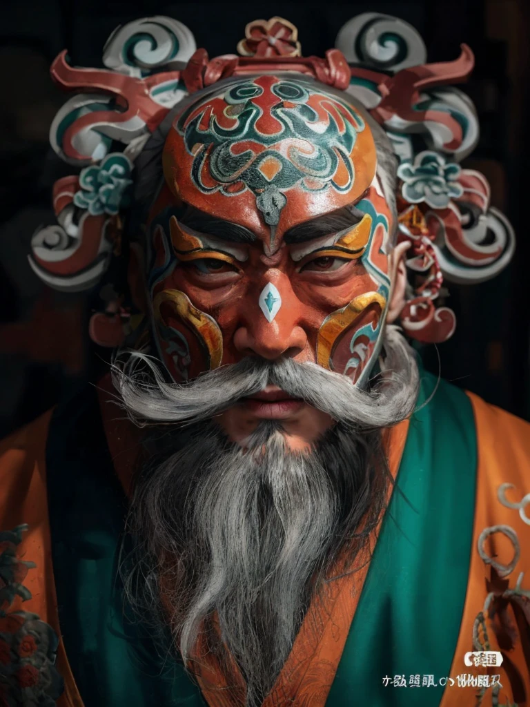 with a long beard、with a goatee、Arafad man wearing mask, Inspired by Hu Zaobin, inspired by Wu Daozi, chinese artist, Inspired by Chunguang Zhaibeizhou, Tengu mask, kabuki makeup, classic kabuki, portrait shooting, oriental face, inspired by algae, inspired by Xie Huan，Close-up of man with white beard and white face, hyper-detailed fantasy character, Inspired by Hu Zaobin, zbrush central selection, inspired by Wu Daozi, asura from chinese myth, Trending on zbrush Central, Zbrush art, ZBrush Central Competition Champion, Tengu mask, Qi Gong, japanese god