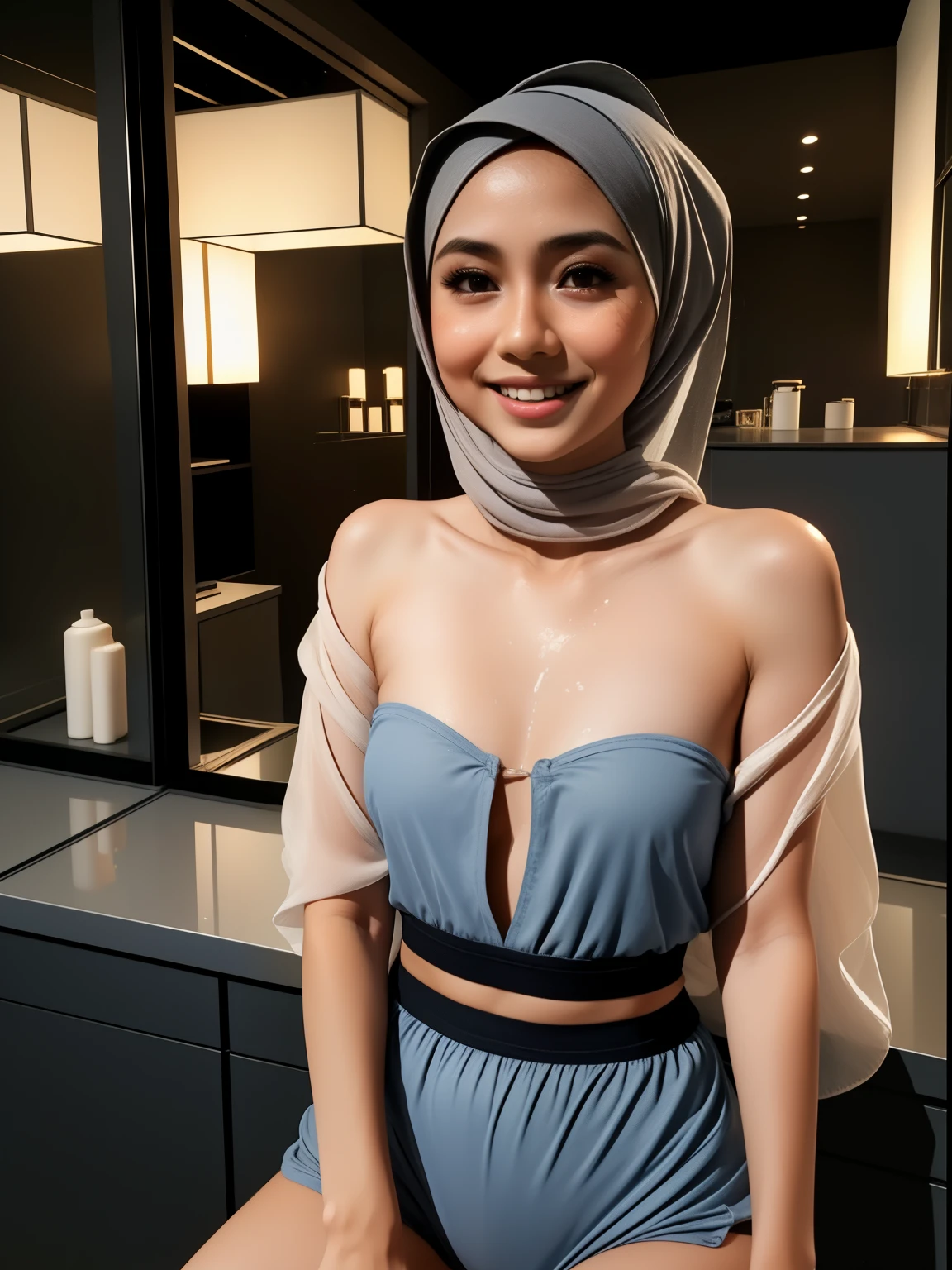 HIJAB MALAY GIRL, masutepiece, High quality, UHD 32K, Realistic face, Realistic skin feeling , A Japanese Lady, 8 , Little Gite and baby-like face, WomeCompetition One-Piece Swimsuit, Sitting, itting open legs, Spread Leg, Yor, cum shots, cum on chest, (((facials))), (((Smile))), (((FLAT CHEST))), (((dada rata)))), (((FLATCHEST))).