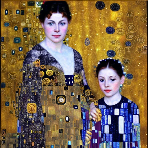 Symbolist painting style,Klimt,mother and daughter