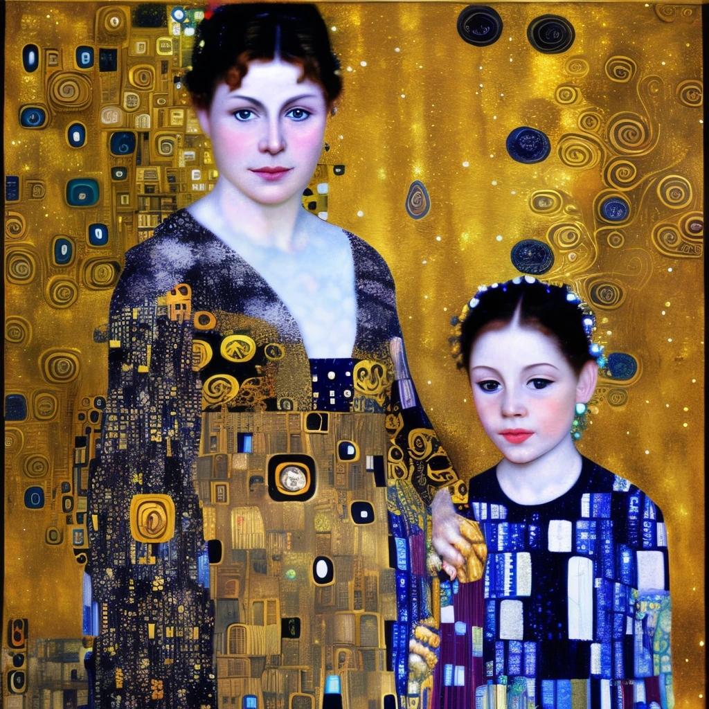Symbolist painting style,Klimt,mother and daughter