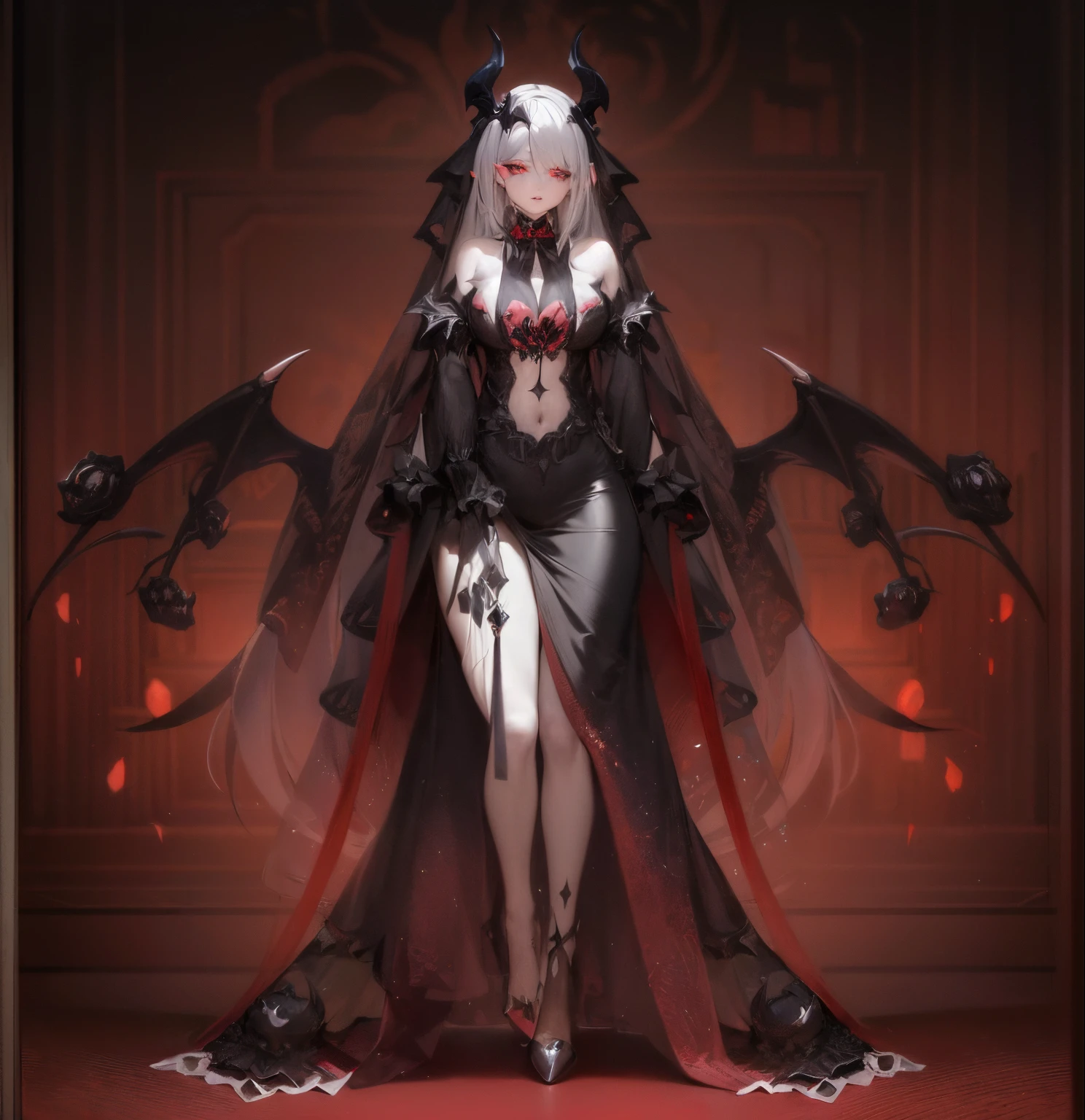 (best quality,4k,highres,masterpiece:1.2), ultra-detailed, realistic, photorealistic:1.37), dark red, black and white)
1girl, detailed eyes, detailed lips
a close-up of a woman wearing a black and white dress with a red cape
beautiful and elegant demon queen
anime girl with a demonic aura
clothing inspired by cosmic witches
character design of a demon aristocrat
gothic anime girl with a dark and mysterious atmosphere
dark demon dancer
demonic robes
demonic dragon-inspired armor
dark sorceress character
dark fantasy character design
succubus | medieval fantasy
new gothic concept
full body can be utilized