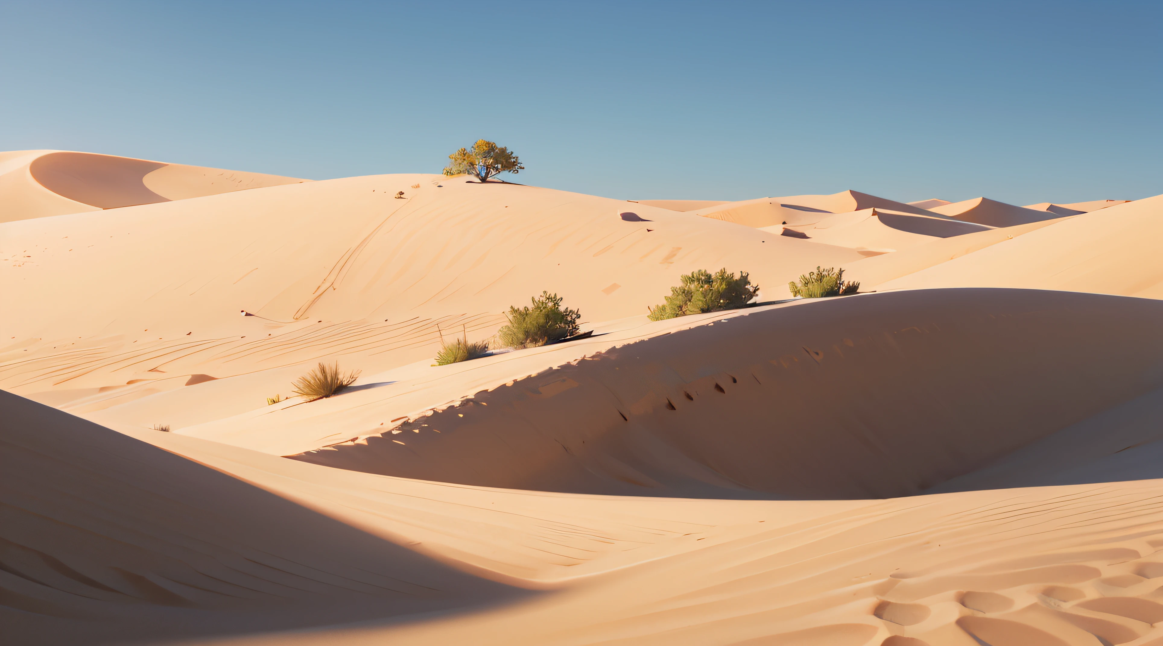 (illustrations : 1.0), photorealistic lighting, HD detail, 夏天, desert, sand, daytime, Dead wood,