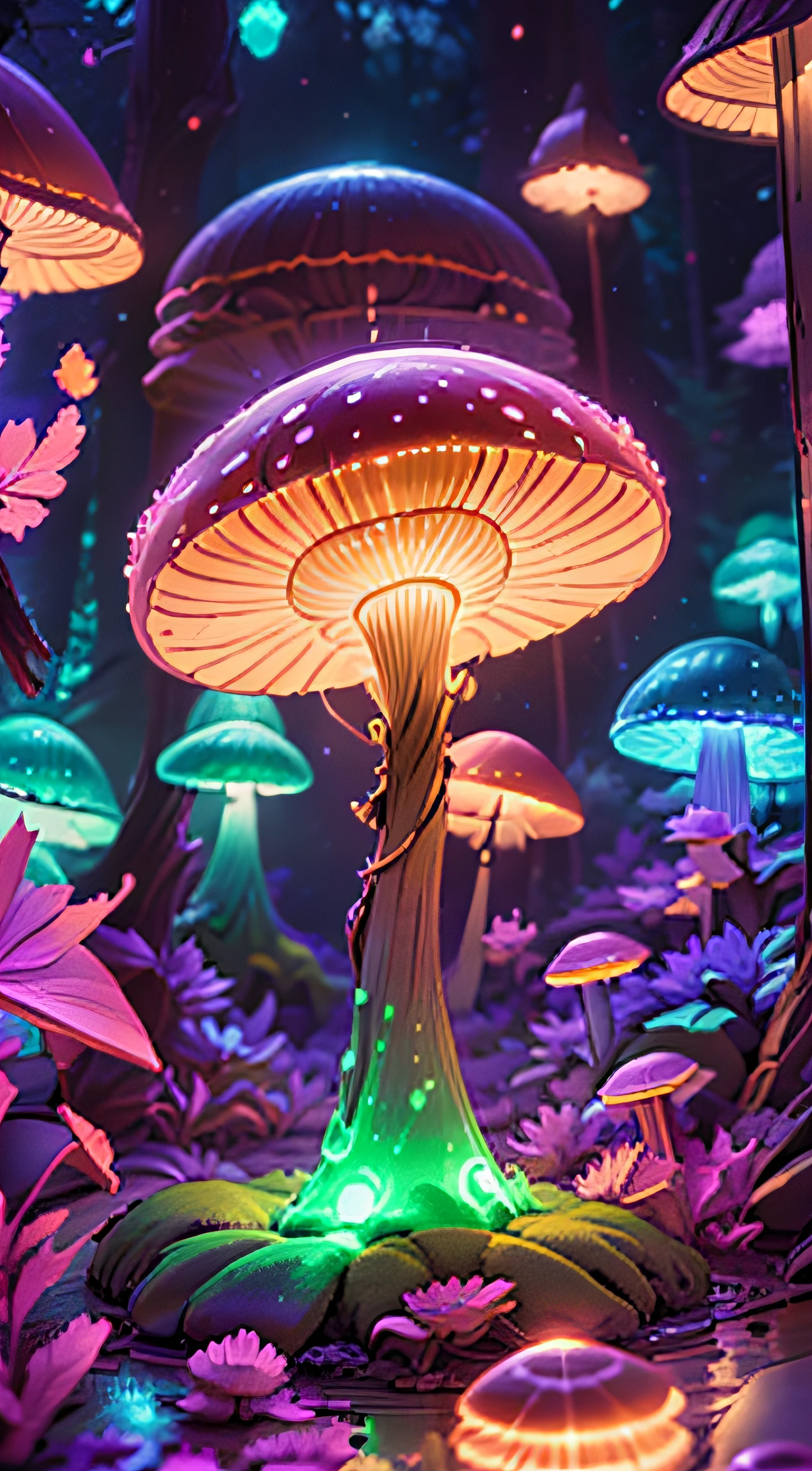 (meilleur qualité, ultra-détaillée, 16k, couleurs vives, Bokeh) Champignons Fantasia - Casse-Noisette dansant: Danse chinoise de Tchaïkovski. champignons bioluminescents, champignon rougeoyant, scène de nuit enchanteresse, couleurs éclatantes, fantaisie, Créatures magiques, spores rougeoyantes, illumination éthérée, lueur douce, affichage hypnotisant, Ambiance de rêve, Forêt mystique, capricieux, surréel, Lumière naturelle, champignons rougeoyants, Plantes mystiques, lueur éclatante, écosystème chatoyant, captivant, Beauté éthérée, surnaturel, captivant, Lueur magique, Cadre enchanteur, conte, Mystérieux, éclairage doux, ambiance magique, Affichage éblouissant, Paysage surréaliste, teintes vibrantes, lumière douce et subtile, pays des merveilles, Lueur dans le noir, surnaturel, beauté envoûtante, onirique, Des ombres enchanteresses, spectacle surnaturel