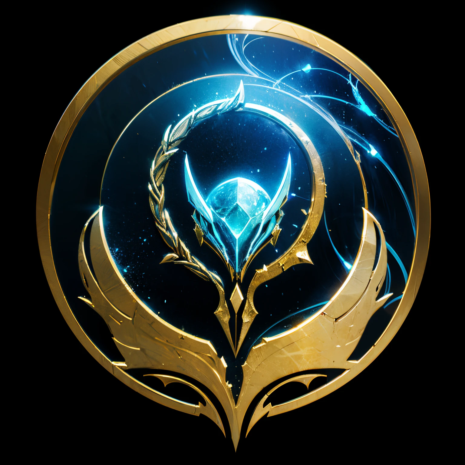 2dicon of warframe emblem, particles, fantasy, project eden, circular