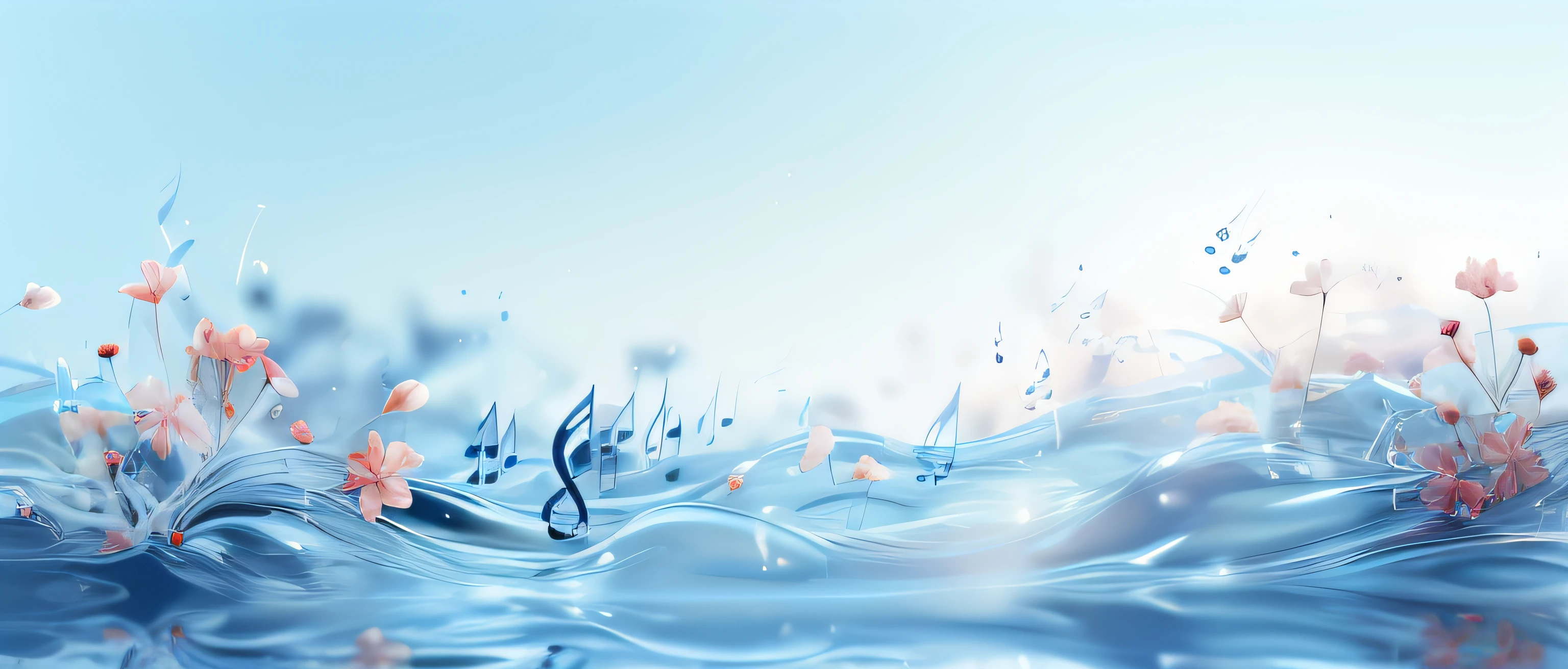 There is a painting of blue and pink flowers, The rhythm of flow, Funk music background, water background, Music, background artwork, beatiful background, music in the air, musical note, rapids background, Calm emotions, rotate harmoniously, musical note, isolated Backdrop, music theme, wallpaper anime blue water, liquid simulation background, !!The beautiful!!