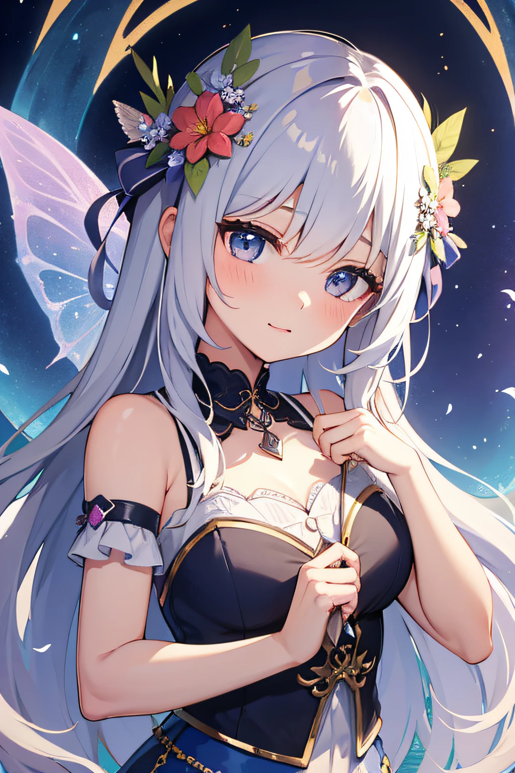 (best quality, 4k, highres, masterpiece: 1.2), ultra-detailed, (realistic: 1.37), Magical Girl,
glowing eyes with iridescent hues, magical wand in hand,
cute outfit adorned with pastel colors,
sparkling lights twinkling around, enchanted forest as the backdrop,
flying petals drifting gently through the air,
ethereal beauty with a joyful expression,
fairy wings shimmering in the moonlit night,
dress made of the finest, semi-transparent fabric,
mystical atmosphere filled with whimsical elements,
magical