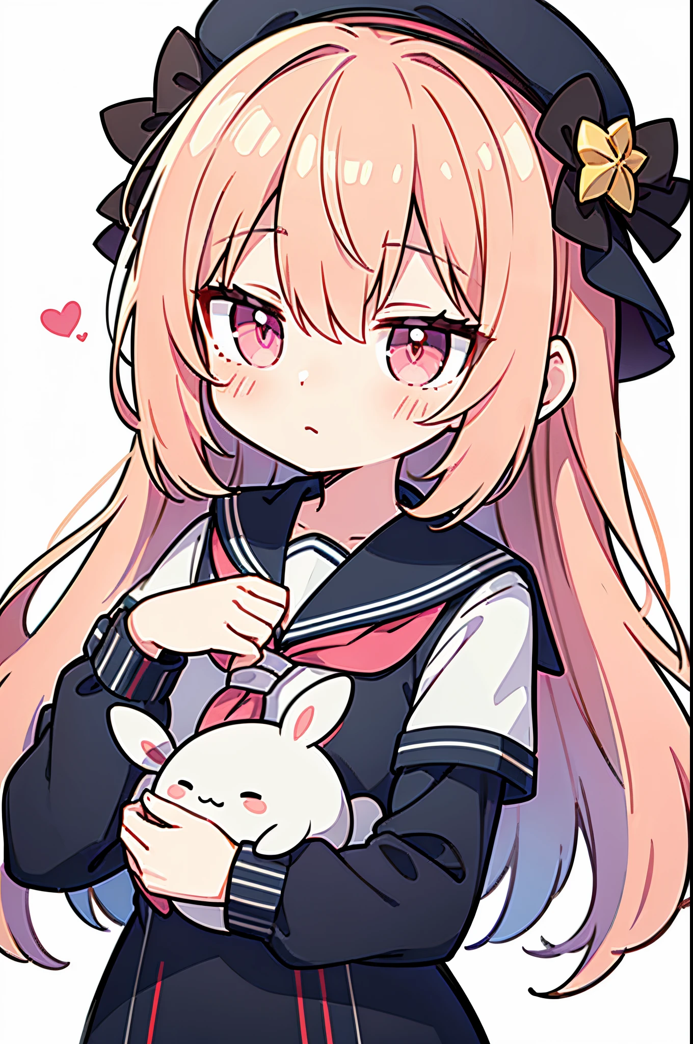 Masterpiece, Best Quality, Ultra-detailed, A girl, 独奏, whitebackground, Sprite for a visual novel, sprite, chibi, Vermilion hair, pink eyes, Sailor