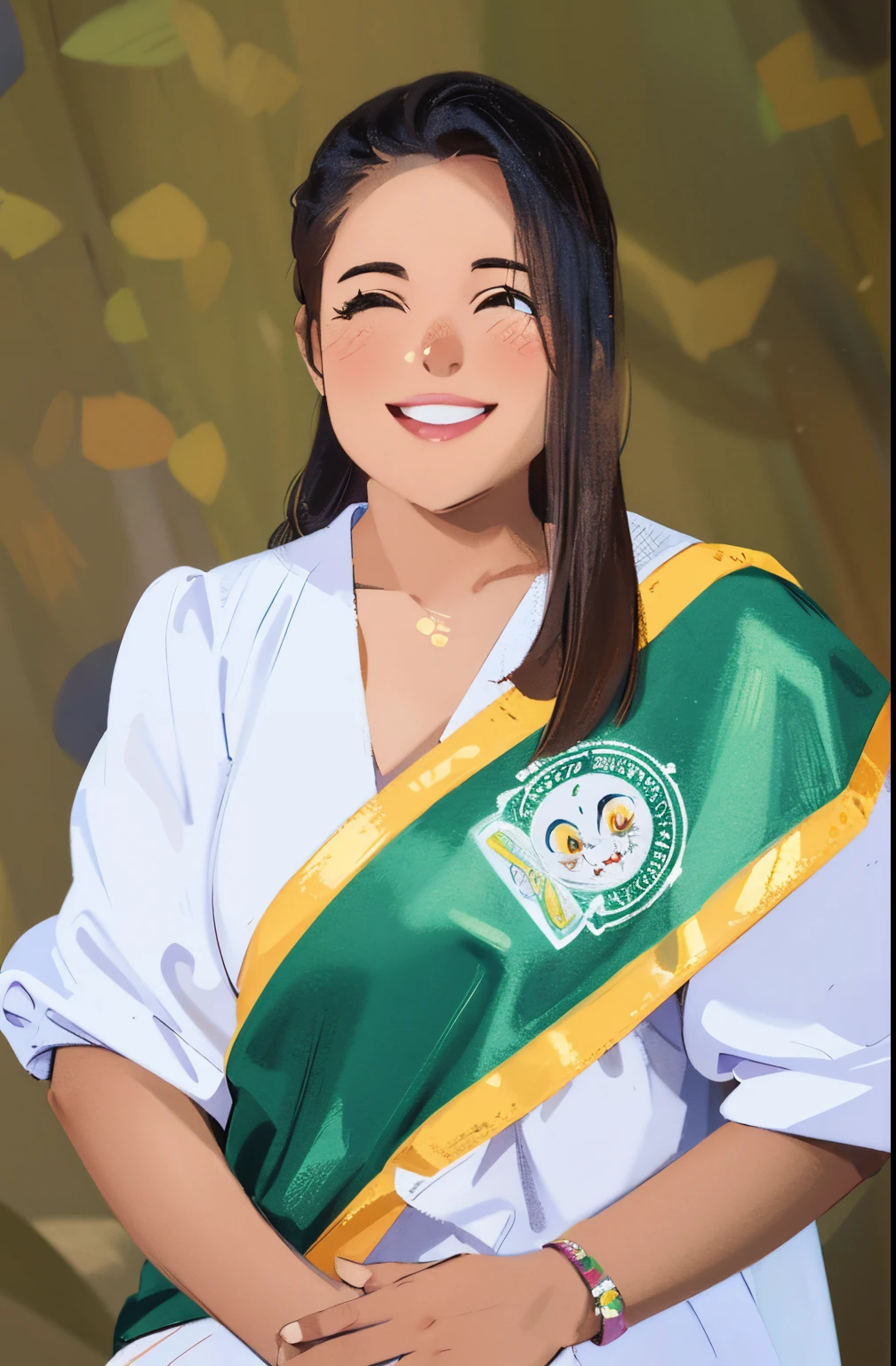 A smiling face of a girl, in a cartoon style