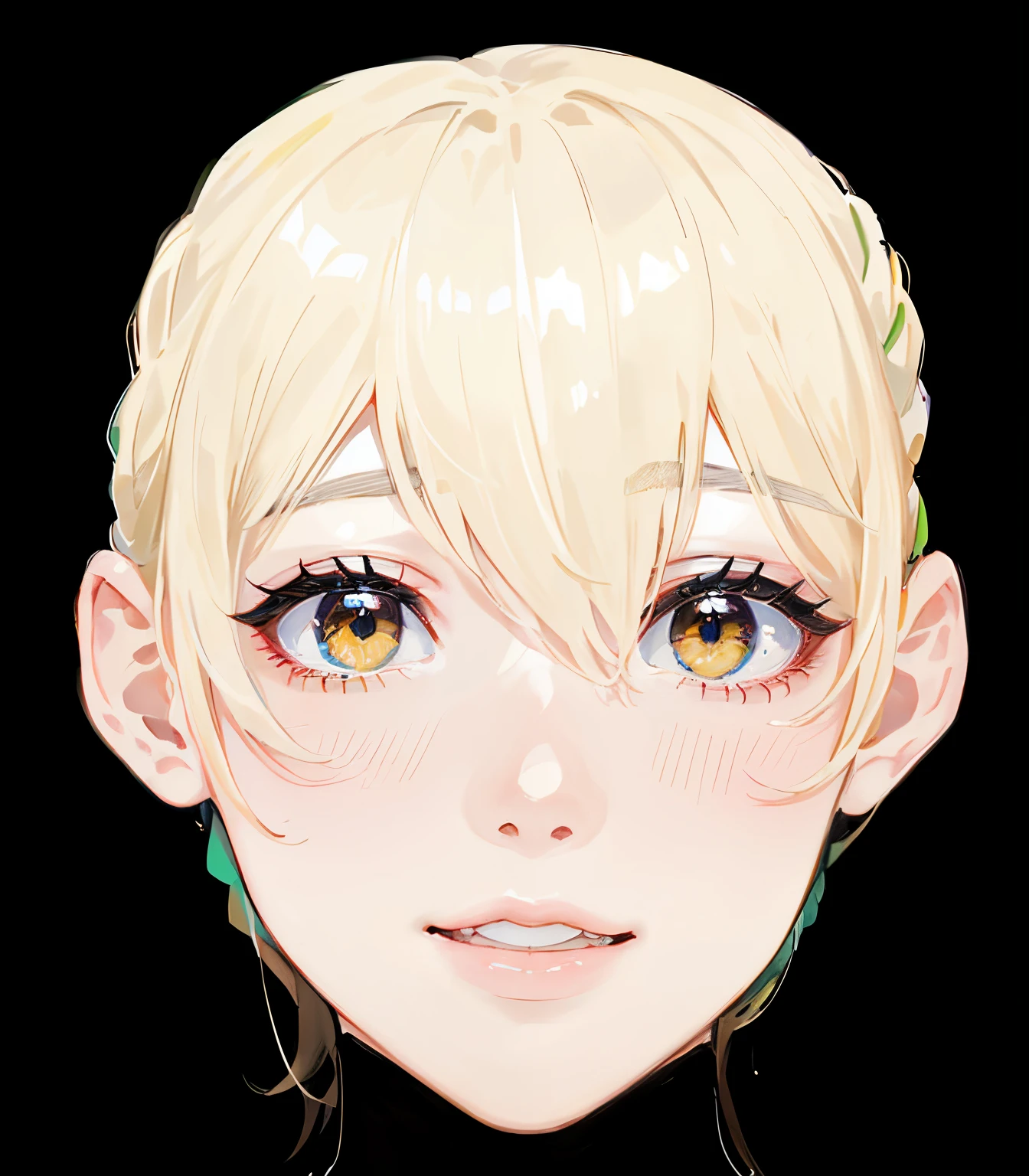 (((1人の女性)))、(Highest high resolution、distinct_Image of a) Best quality、(((pop inspo)))、90s of the 20th century、((multicolored background))、((illuminated))、The is very detailed、Semi-realistic、Brown hair、((cosmetics)),braid hairstyle、A smile、By bangs、20yr old、年轻、((tee shirt))、exquisite facial features、facial feature、look from down