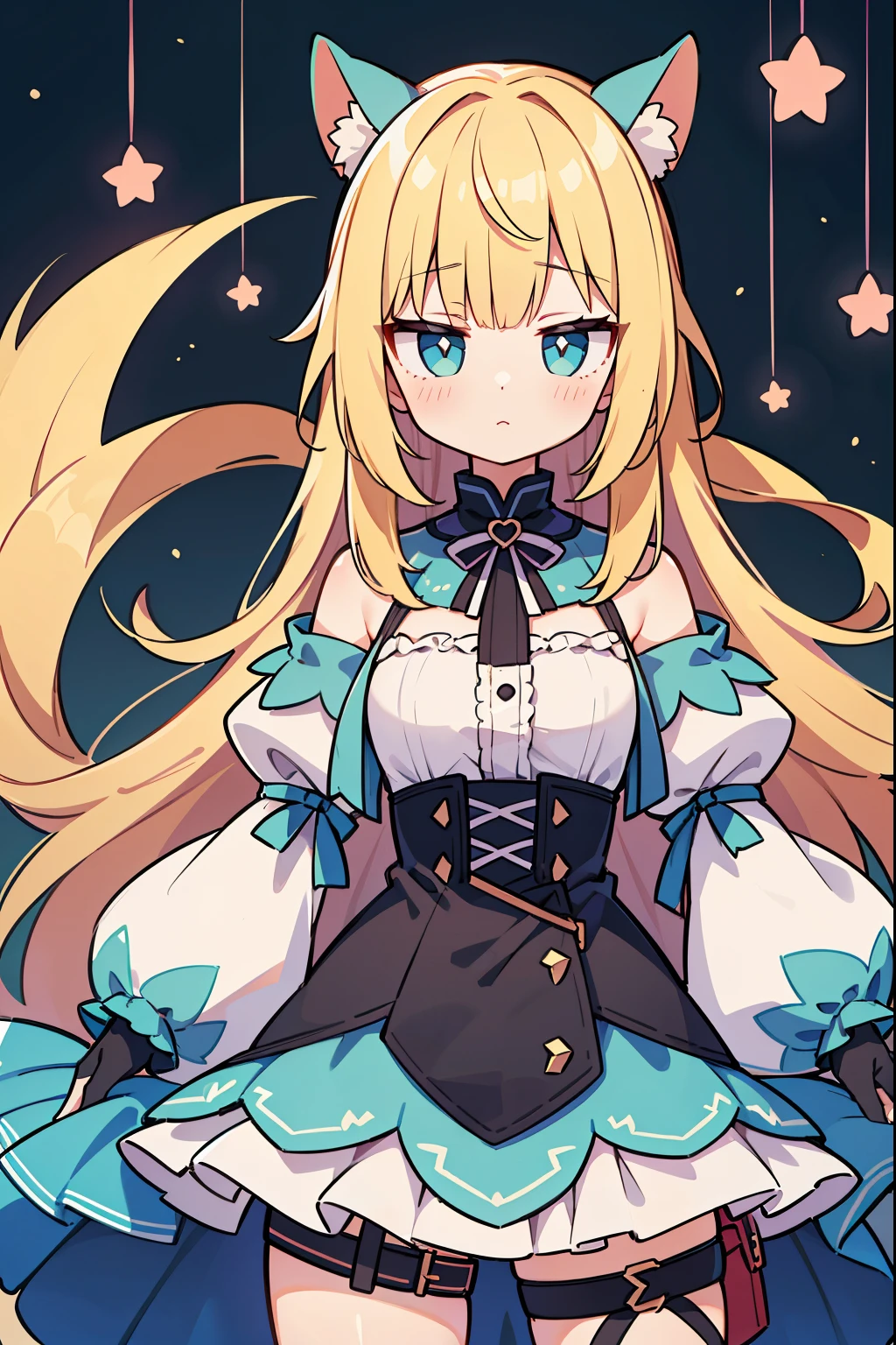 ((Masterpiece)),(((Best Quality))), A girl, 独奏, Princess, blond long hair, Cyan eyes