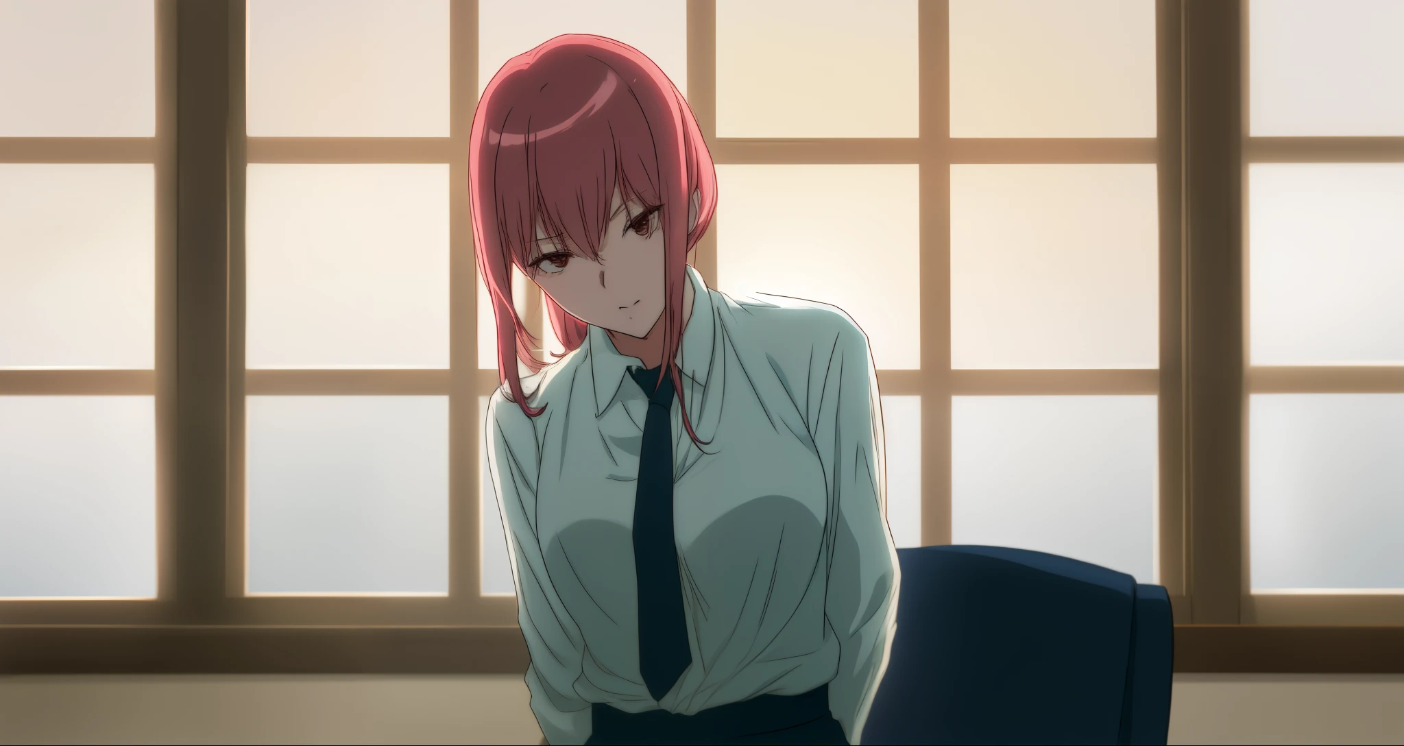 anime girl with pink hair sitting in front of a window, today's featured anime still, still from tv anime, ( ( ( yoshinari yoh ) ) ), in the anime film, official studio anime still, official anime still, close up iwakura lain, anime girl named lucy, kurisu makise steins gate anime