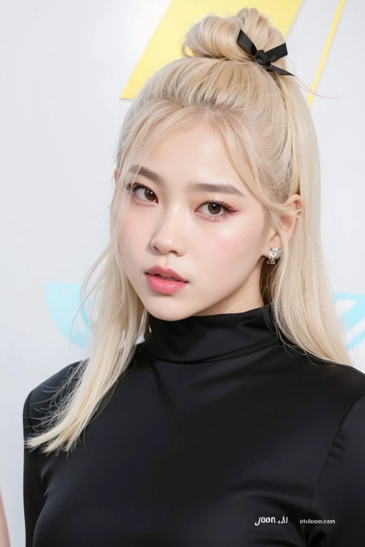 a closeup of a person wearing a black top and a hair bow, Retrato de Jossi de Blackpink, Parque Roseanne de Blackpink, Jossi de Blackpink, Lalisa Manobal, JIA, taken in the early 2020s, Lalisa Manoban de Blackpink, Sha Xi, pale round face, Jaeyeon Nam, portrait of female Korean idol