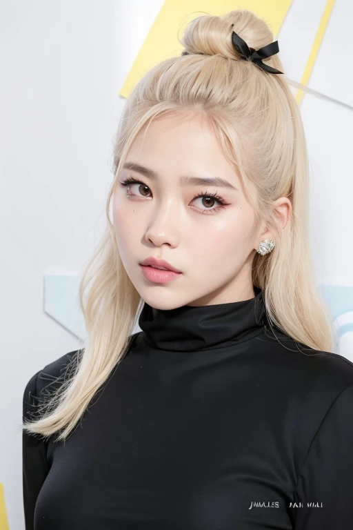 a closeup of a person wearing a black top and a hair bow, Retrato de Jossi de Blackpink, Parque Roseanne de Blackpink, Jossi de Blackpink, Lalisa Manobal, JIA, taken in the early 2020s, Lalisa Manoban de Blackpink, Sha Xi, pale round face, Jaeyeon Nam, portrait of female Korean idol