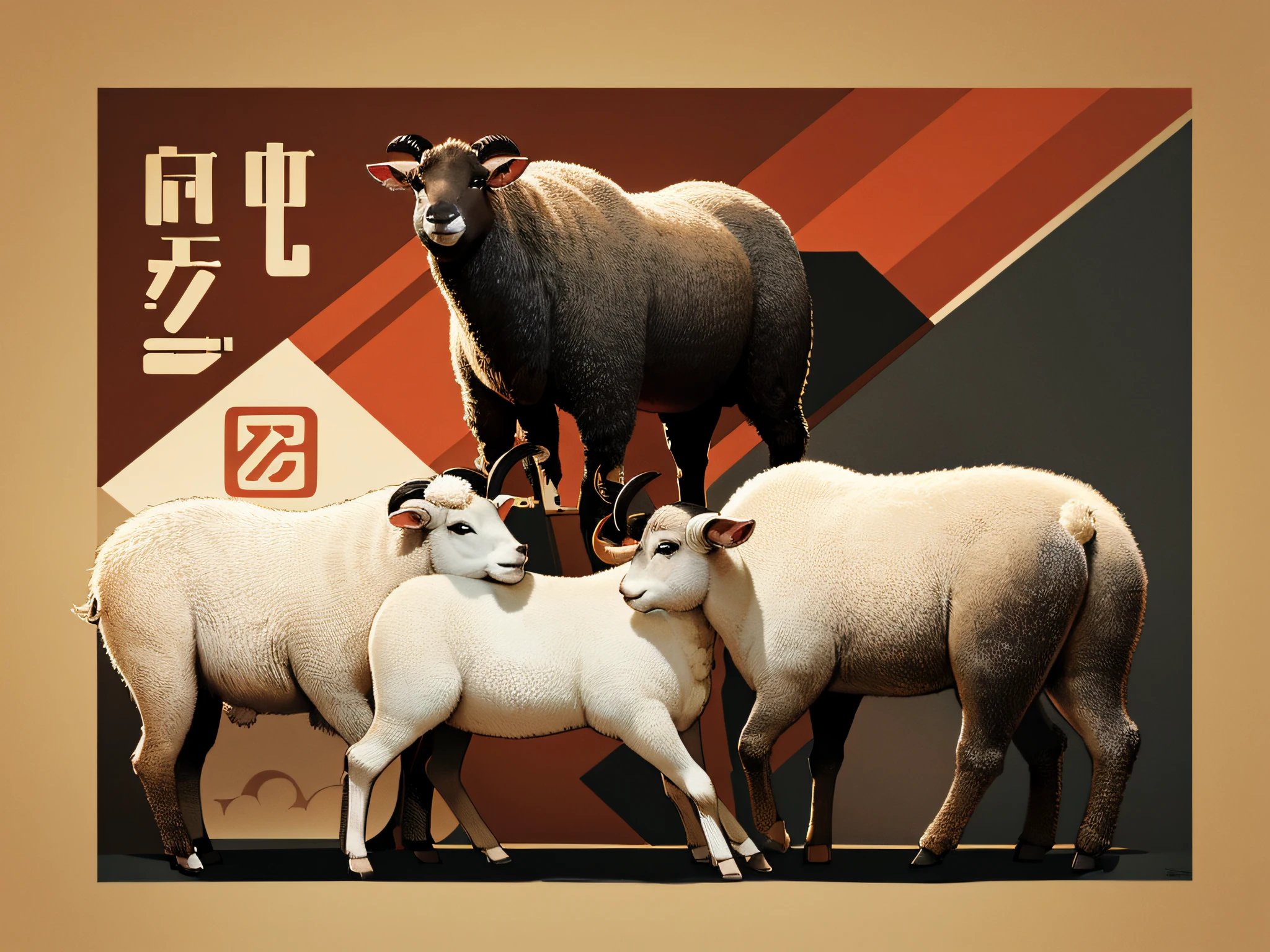 Packaging design focuses on meat products，Line design with Mongolian sheep.，Mongolian elements，linear poster