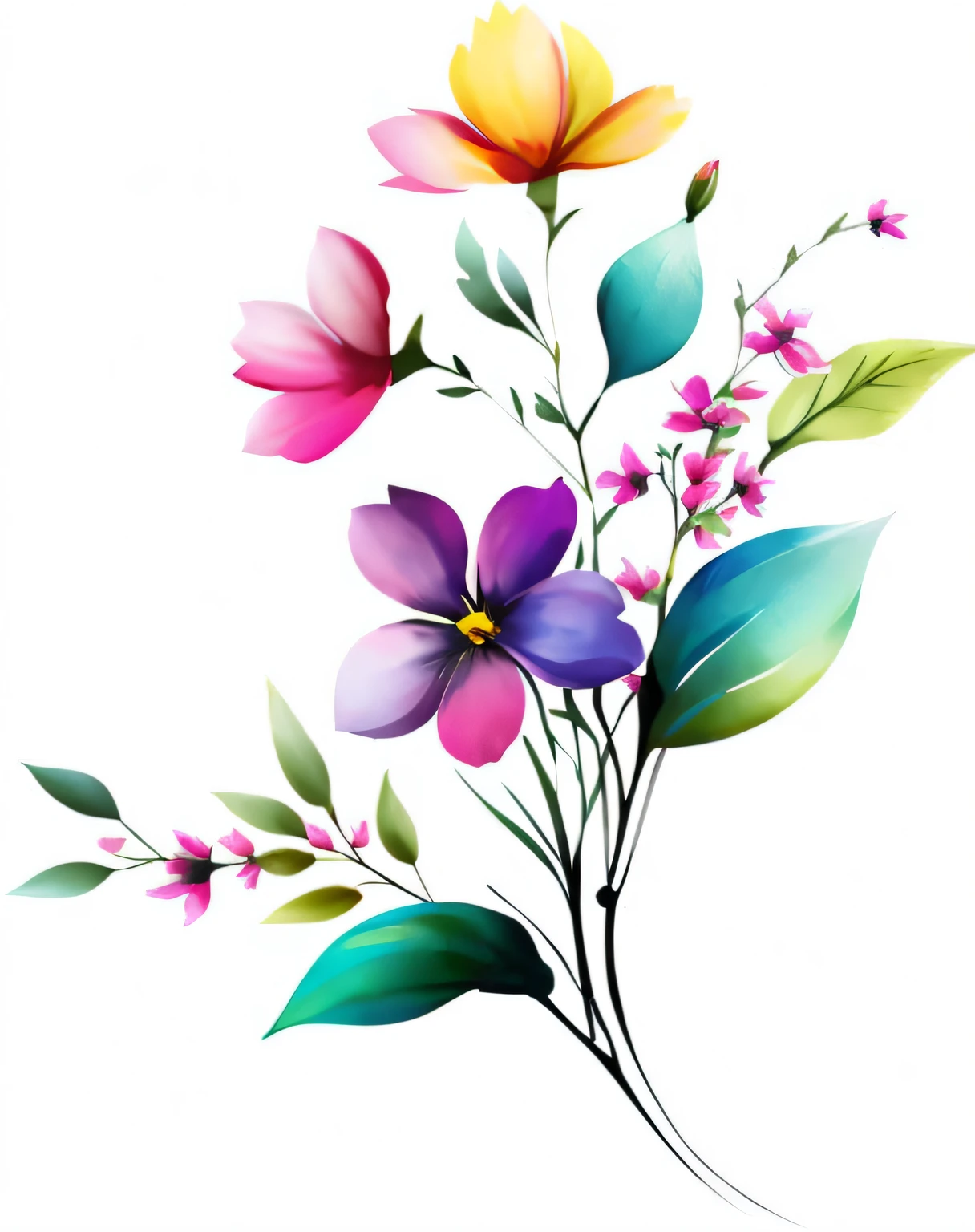 a bunch of flowers with leaves and flowers on a white background, with flowers, floral flowers illustration, botanical flowers, floral design, colored flowers, smooth flowers, flowers and blossoms, botanical flowers and leaves, magical flowers, with colorful flowers and plants, vintage flowers, beautiful flowers, stylized flowers, decorative flowers, elegant flowers, flowers and stems