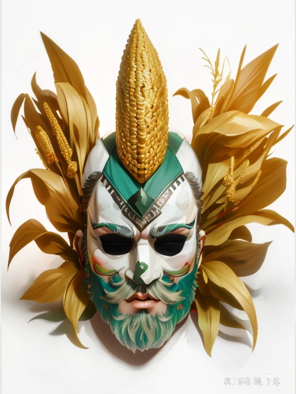 have a mask,There's corn on it,There is a hat on it, Gorgeous masks, Inspired by Hu Zaobin, inspired by Wu Daozi, chinese artist, Inspired by Chunguang Zhaibeizhou, Tengu mask, kabuki makeup, classic kabuki, portrait shooting, oriental face, inspired by algae, inspired by Xie Huan,Close-up of man with white beard and white face, hyper-detailed fantasy character, Inspired by Hu Zaobin, zbrush central selection, inspired by Wu Daozi, asura from chinese myth, Trending on zbrush Central, Zbrush art, ZBrush Central Competition Champion, Tengu mask, Qi Gong, japanese god