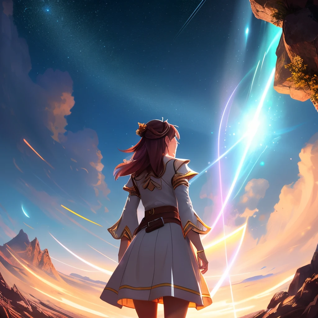 a close up of a masterpiece, best quality, 1girl, solo, guizhong_genshin, default_dress, , starry sky print, sleeves over wrists, barefoot standing in front of a light beam, glowing lens flare wraith girl, 8 k hd wallpaperjpeg artifact, 8k hd wallpaperjpeg artifact, rossdraws global illumination, taliyah, concept art wallpaper 4k, rossdraws volumetric lighting, blizzard game concept art, high quality digital concept art