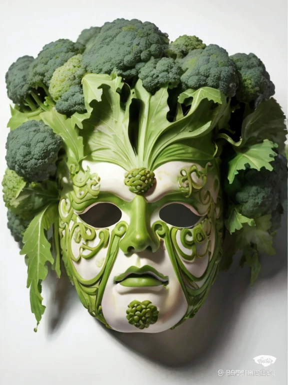 Close up of mask with broccoli on top, Green Man, Inspired by Giuseppe Arcimboldo, Green face, Inspired by Arcimboldo, Broccoli heads, Inspired by Hu Zaobin, inspired by Wu Daozi, chinese artist, Inspired by Chunguang Zhaibeizhou, Tengu mask, kabuki makeup, classic kabuki, portrait shooting, oriental face, inspired by algae, inspired by Xie Huan,Close-up of man with white beard and white face, hyper-detailed fantasy character, Inspired by Hu Zaobin, zbrush central selection, inspired by Wu Daozi, asura from chinese myth, Trending on zbrush Central, Zbrush art, ZBrush Central Competition Champion, Tengu mask, Qi Gong, japanese god
