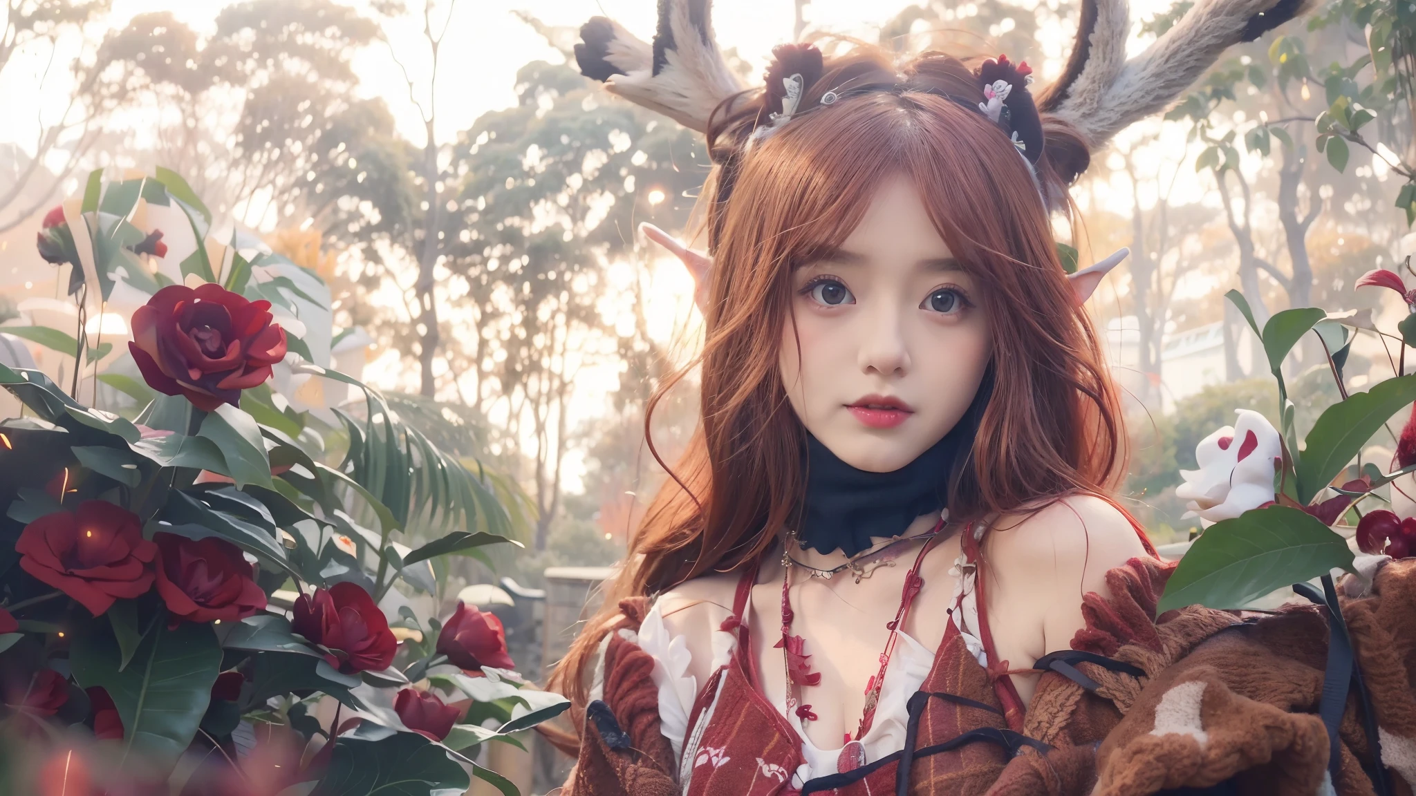 have red hair、girl wearing deer headband, 3 d anime realistic, 3d anime girl, Very Beautiful Digital Art, beautiful digital art, 3d CG, 3d CG, Cute and detailed digital art, gorgeous digital art, fae age girl, smooth anime cg art, beautiful gorgeous digital art, adorable digital art, beautiful fantasy art, Forest elves