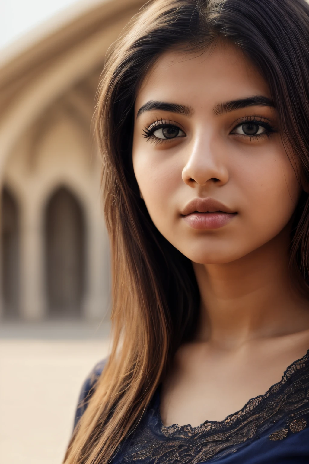 (detailed face, detailed eyes, Iraqi face:1.1), (Realistic, best quality, 4k, HDR, Highly detailed:1.2), Iraqi girl, beautiful, attractive, aesthetic, looking at viewer, wearing black T shirt