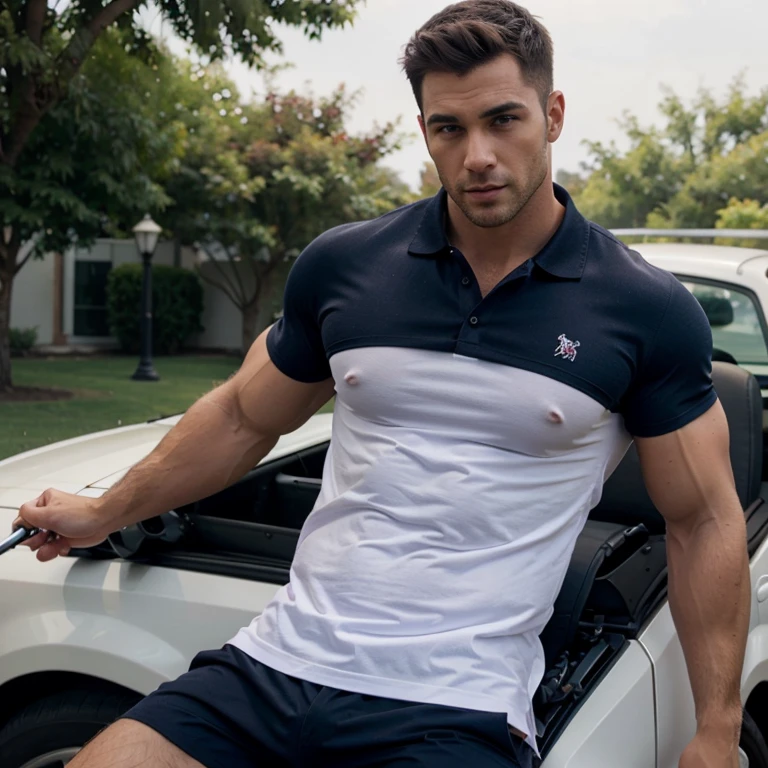 Hot muscle guy in polo with big pecs