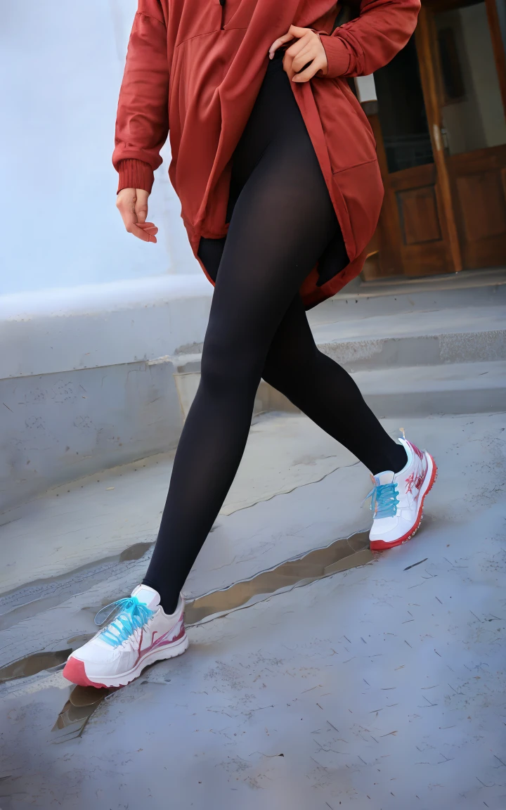show entire body, feet in view, aerial view, Zendaya and a room full gorgeous women, curly blonde hair, sexy Santa dress, sheer tan pantyhose, sneakers, walking outside, sunny day