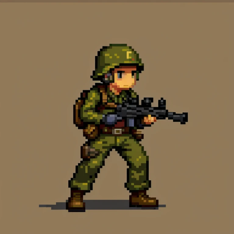 Solider with gun, ammo, shooting, ww2, sprite sheet, different angles, pixel art,pixelart