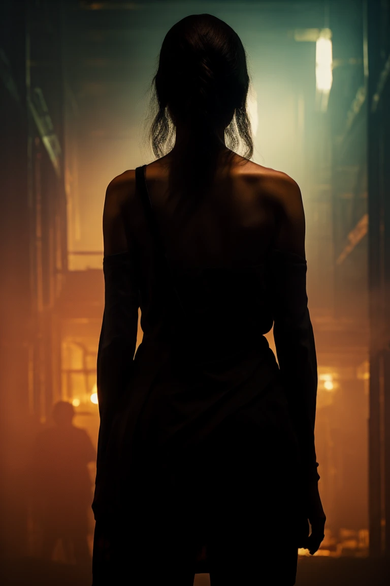 masterpiece, best quality,1girl, bare shoulder, looking at viewer, backlighting, from behind, pov, gun