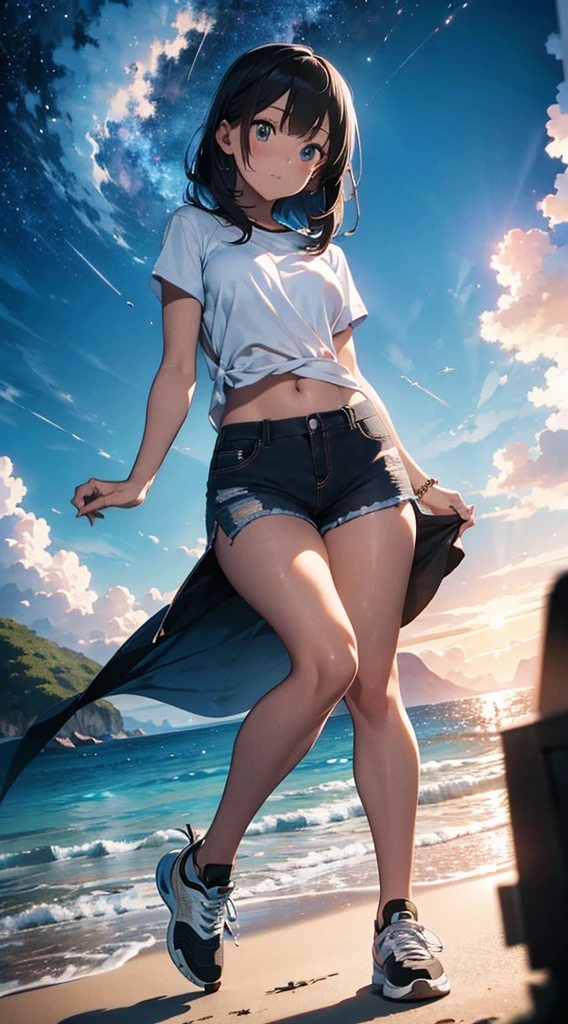 ((Best quality)), ((masterpiece)), 
 View of wet transparent short shorts with vagina