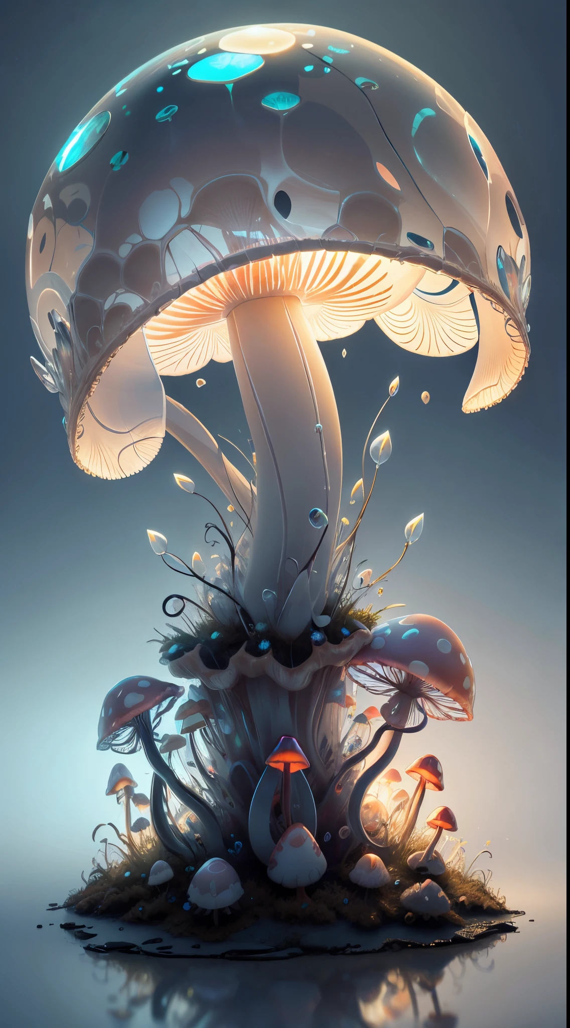 Transparent glowing poisonous mushroom,