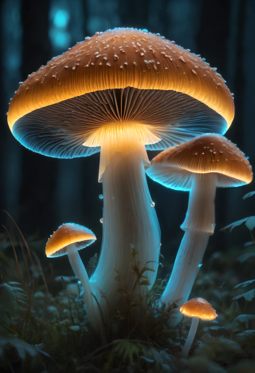 (Best quality,4K,A high resolution,tmasterpiece:1.2),ultra - detailed,(actual,realistically:1.37),(Transparent glowing mushroom,Ethereal Mushroom:1.5),fairies,glowing,an enchanted forest,like a dream,Spooky lights,semi transparent,Otherworldly,Delicate gossamer wings,floating,wisps of light,magical aura,mistic,mistic,etherealglow,Bio-luminescence,pastelcolor,soft focus,like a dream,Whimsical,Fragile,possessed creature,Mild,Subtle,Sparkling,serene,Attractive cleavage,dazzlingly bright,Otherworldly,hides,Big breasts are very charming,whispering leaves,dispassionate,Big breasts are beautiful