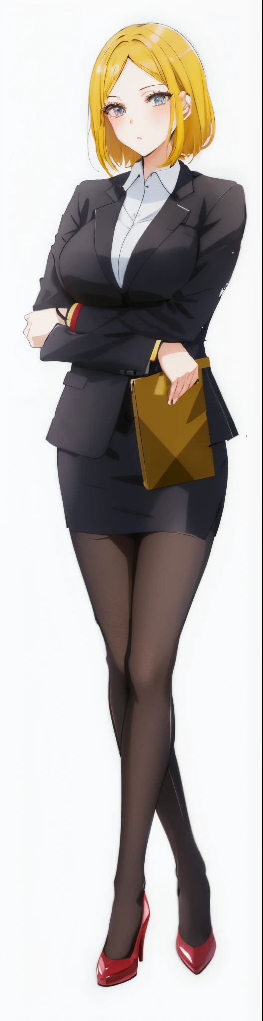 Anime woman in a business suit and black shoes, business outfit, business woman, anime girl wearing a black dress, office clothes, business attire, full body portrait of a short!, casual business outfit, wearing a strict business suit, tall female emo art student, fullbody portrait, business clothes, female in office dress