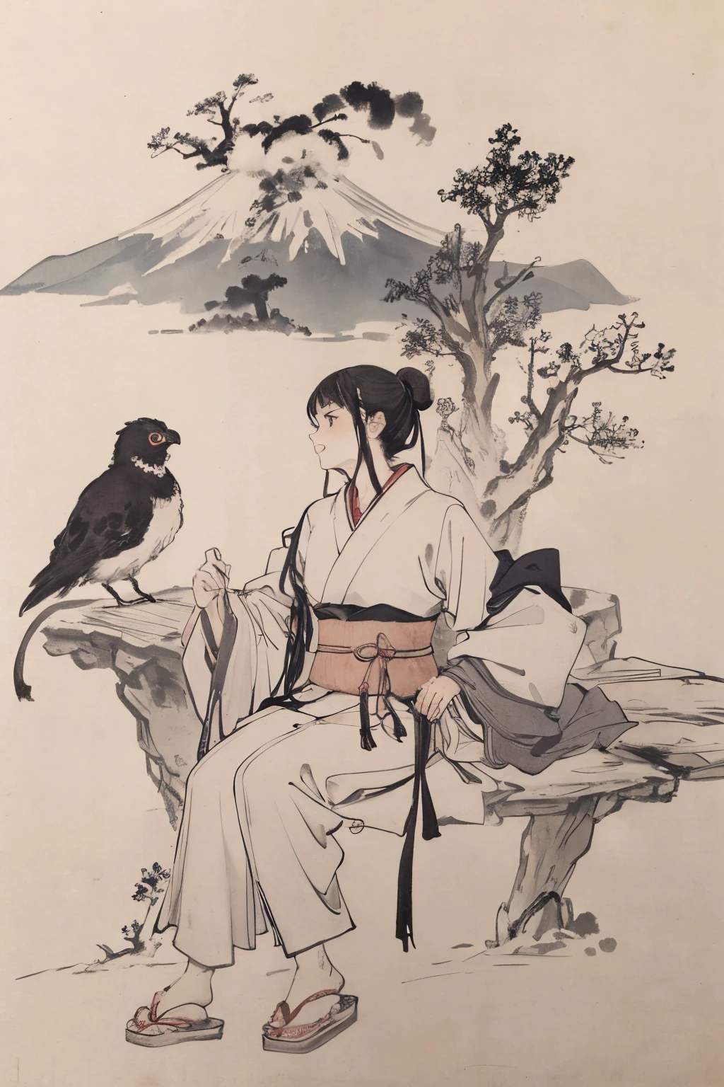 ..Katsushika Hokusai、vague、Mt fuji、ink and watercolor painting