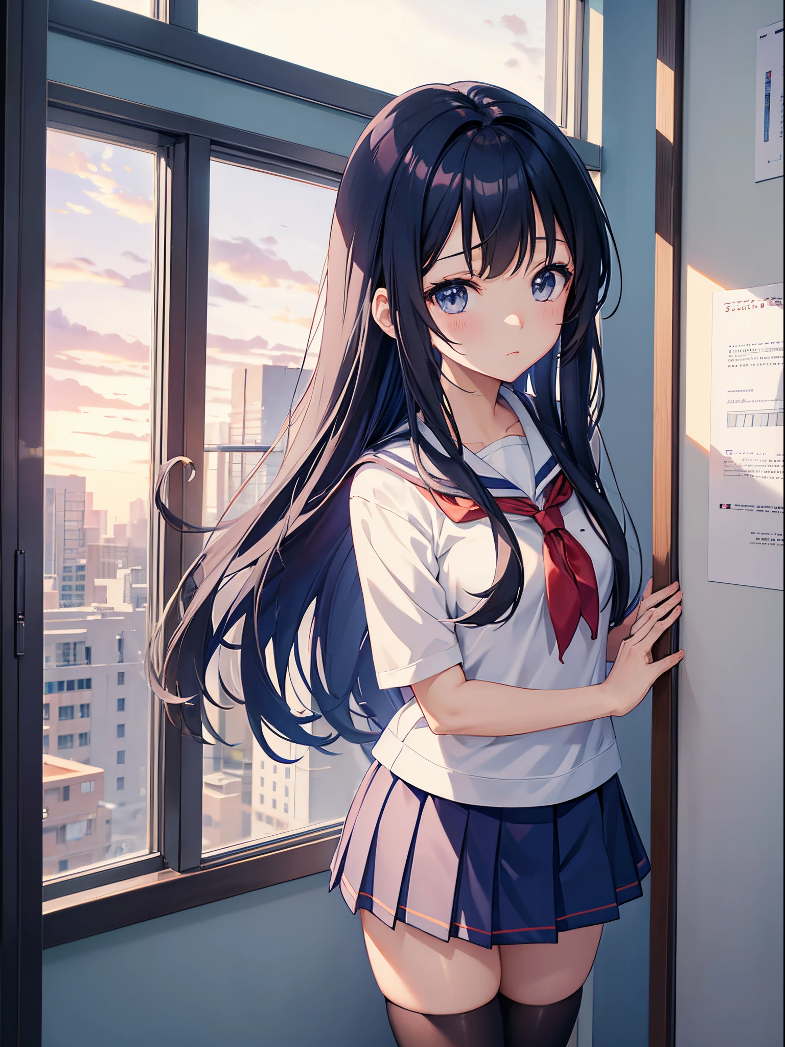 anime girl in a school uniform standing in front of a window, anime visual of a cute girl, anime girl with long hair, beautiful anime high school girl, smooth anime cg art, anime wallpaper 4 k, anime wallpaper 4k, anime wallaper, beautiful anime girl, anime art wallpaper 4k, anime art wallpaper 4 k, young anime girl, hd anime wallaper
