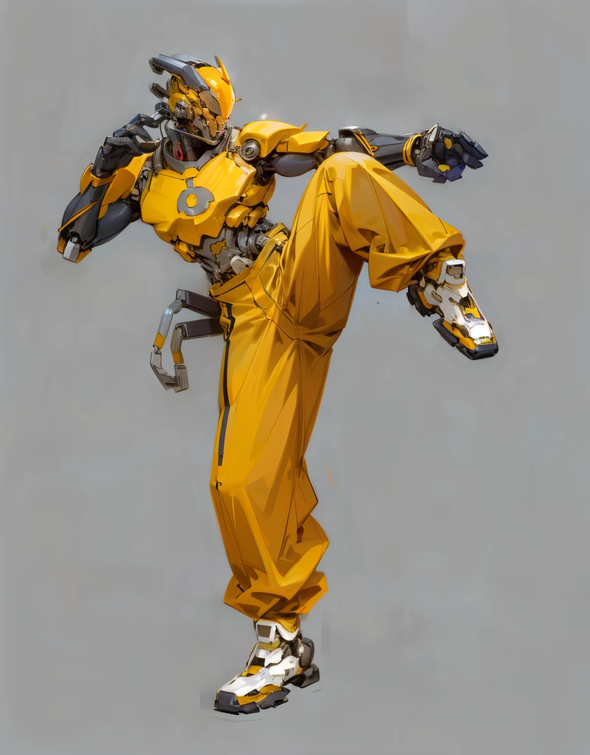 Dark_like a dream,cyber punk personage,1man Mechanical marvel,Robotic presence,cybernetic guardians,Samurai mechanical armor,Bruce Lee,Martial artist