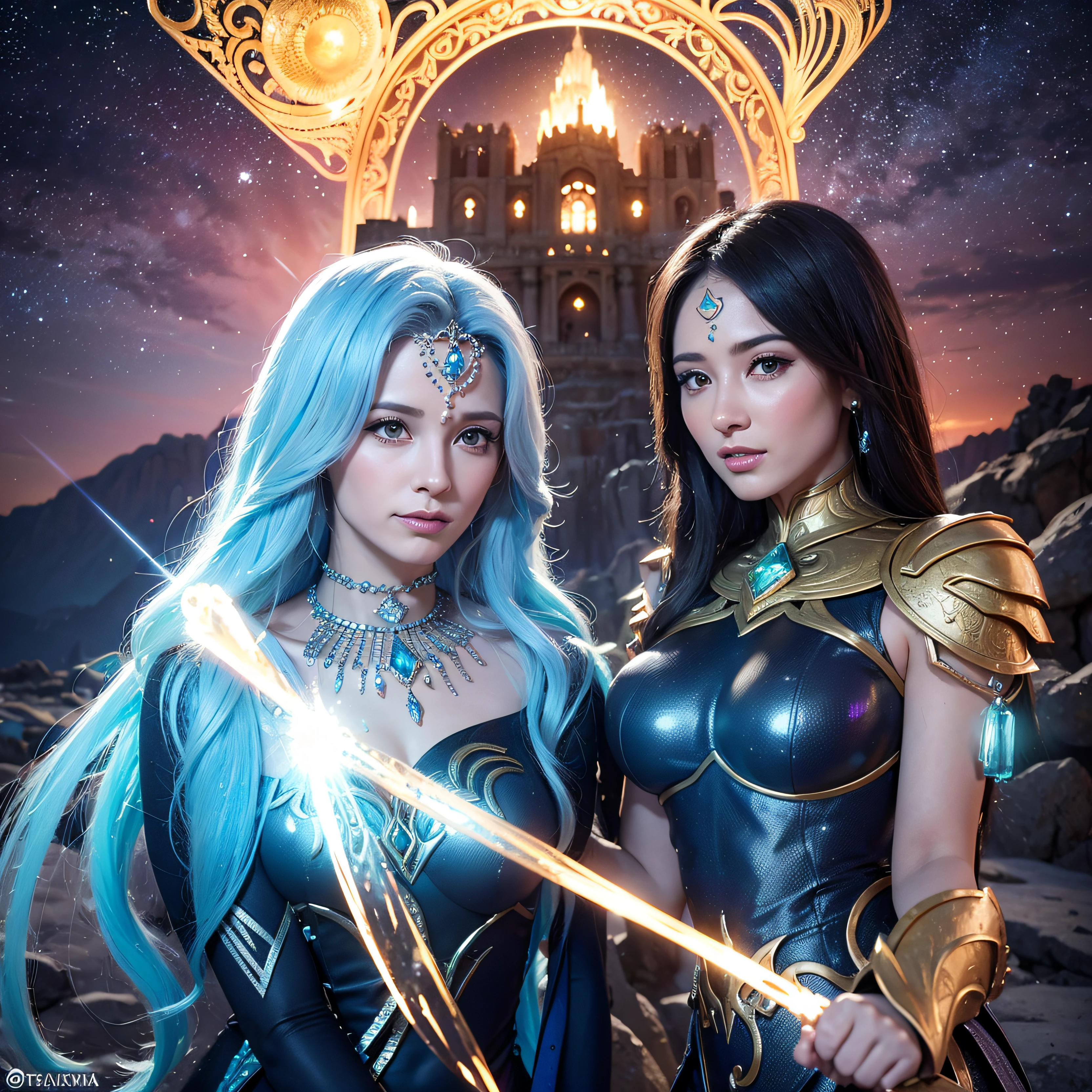 (Two beautiful teenage italian girls:1.6), Close friends, (They are hugging each other:1.2), Kiss her cheek or chest,(Detailed iridescent bodysuit with beautiful fractal or marble design:1.5), Incredible and spectacular scenes, ((High quality)), ((Detailed)), ((Fantasy)), Blue Plasma Brain, Green Plasma Body, Vulgarity, beutiful breast,  obscenity, (Lewd smile:1.2), coarse, Obscene, mean, (raunchy:1.2), (Immoral:1.2), Lachish, (small breasts with beautiful raised pink areolas,,:1.5), (Cameltoe), (Expression of ecstasy:1.2), Photorealistic, Official art, unity 8k wall paper, 8K Portrait, Best Quality, Very high resolution, (Incredibly beautiful nature background:1.6), (18 years old:1.5), (Sexy and glamorous:1.1), (A coquettish expression:1.6), (seductively smiling:1.6),  (erotic posing:1.9), (Model Posing:1.8), Beautiful seductive face, Portrait, (Thick eyebrows:1.4), (Big scarlet eyes:1.2), Beautiful eyes with fine symmetry, (Ultra detailed eyes:1.4), (High resolution blue eyes:1.1), Intimate face, (ultra detailed skin texture:1.4), White skin, pale skin, Perfect Anatomy, Thin, (Beautiful toned body:1.5), Hair Bow, (Moist skin:1.2), No makeup, (dark circles:1.1), Good anatomy, Focus Face, good-looking, (Emilia Clark:0.6) (Emma watson:0.3),(Jennifer Connelly:0.4), (sensual face:1.5), Elegant face, Nice, Dolce,  (Around her neck is a simple necklace of exquisite workmanship), (Bioluminescence with brilliant brilliance:1.4), (Luminous magic circle:1.5), Ruins of an ancient castle, Shining majestic cloud masses and sky, lightning bolt, Epic Realistic, (Greg Rutkowski:0.8), (teal and orange:0.4), (Art Station:1.5), Cinematic, (nffsw:1.5),  Hyper Detailed, Dramatic light, (Intricate details:1.1), Beautiful black hair,　(Wearing a gauntlet with a dense and very beautiful design decorated with jewels:1.1), 