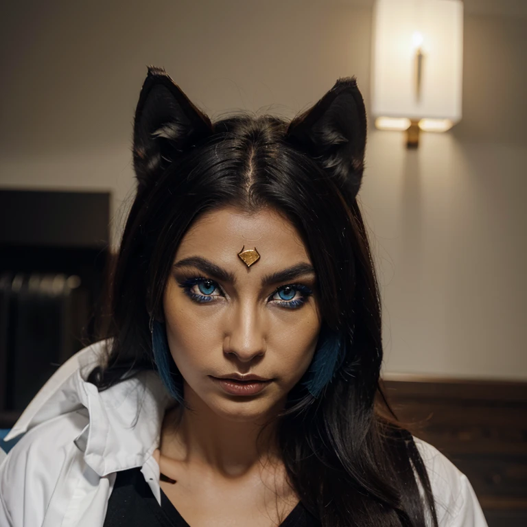 Wolf mask/ left side black with golden eye and the right side white with blue eye
