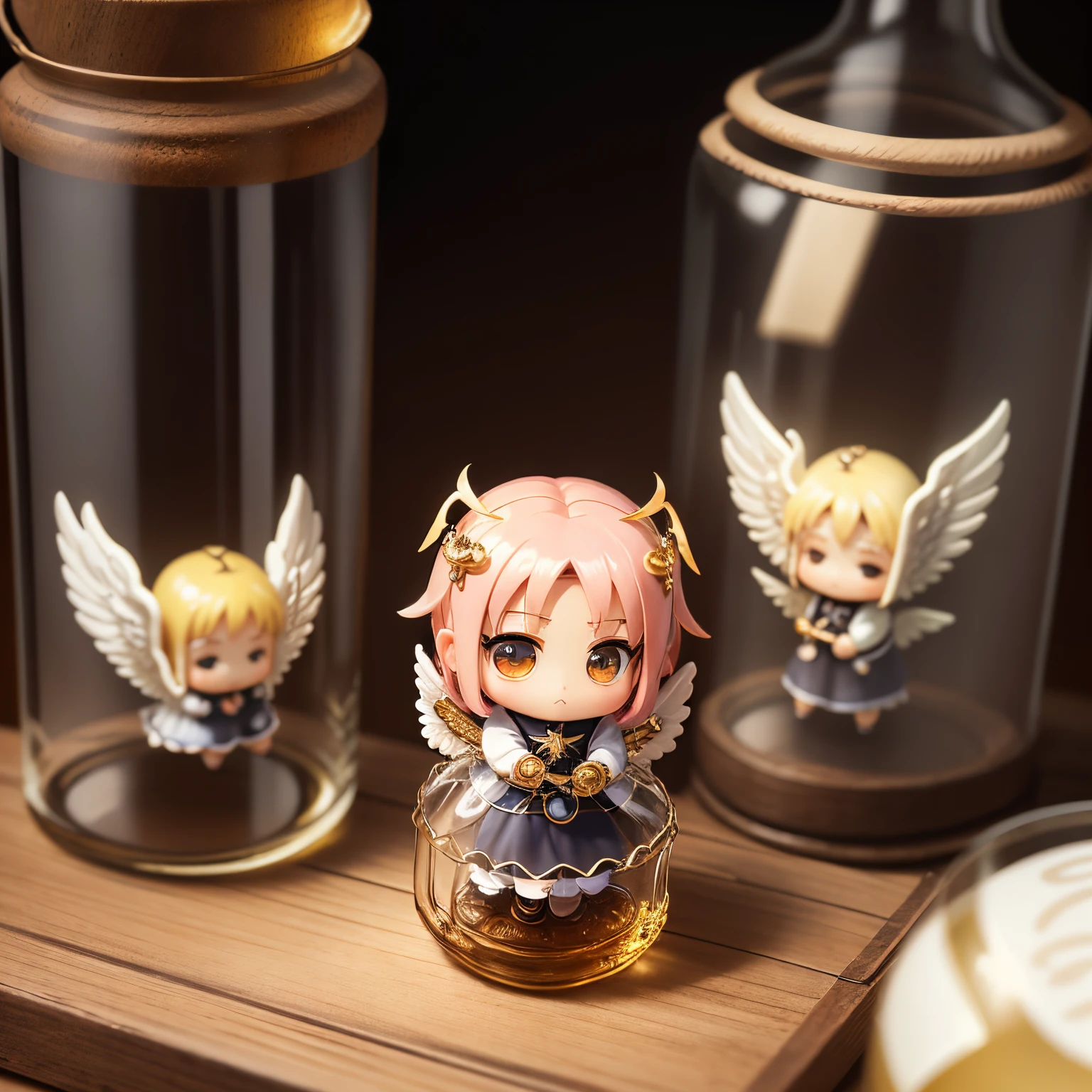 masterpiece、top-quality、ultra-detailliert、(little chibi character angel in a transparent glass bottle:1.2).。doa、confession、8K