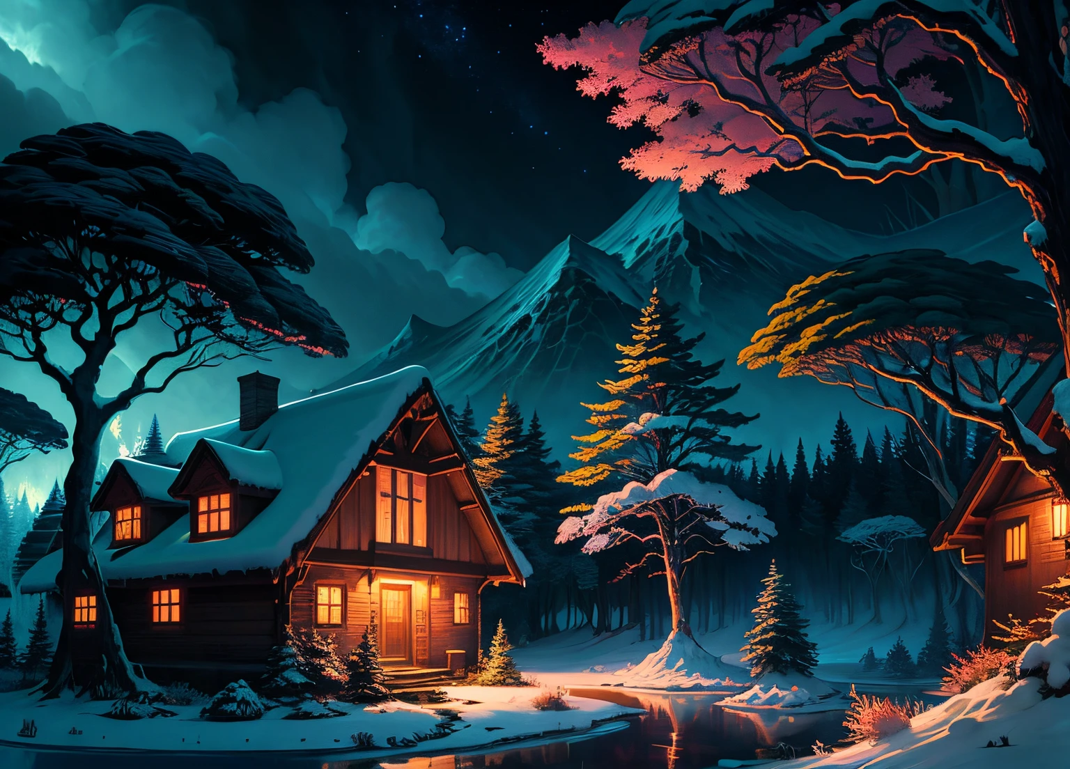 Anime scenery of a house in the forest at night, frosted paintings inspired by Andreas Rocha, pixiv, fantasy art, anime backgrounds, anime background art, anime country landscapes, spectacular night sky, night village backgrounds, anime landscape wallpapers, anime nature wallpapers, beautiful anime scenes, magical wallpapers.