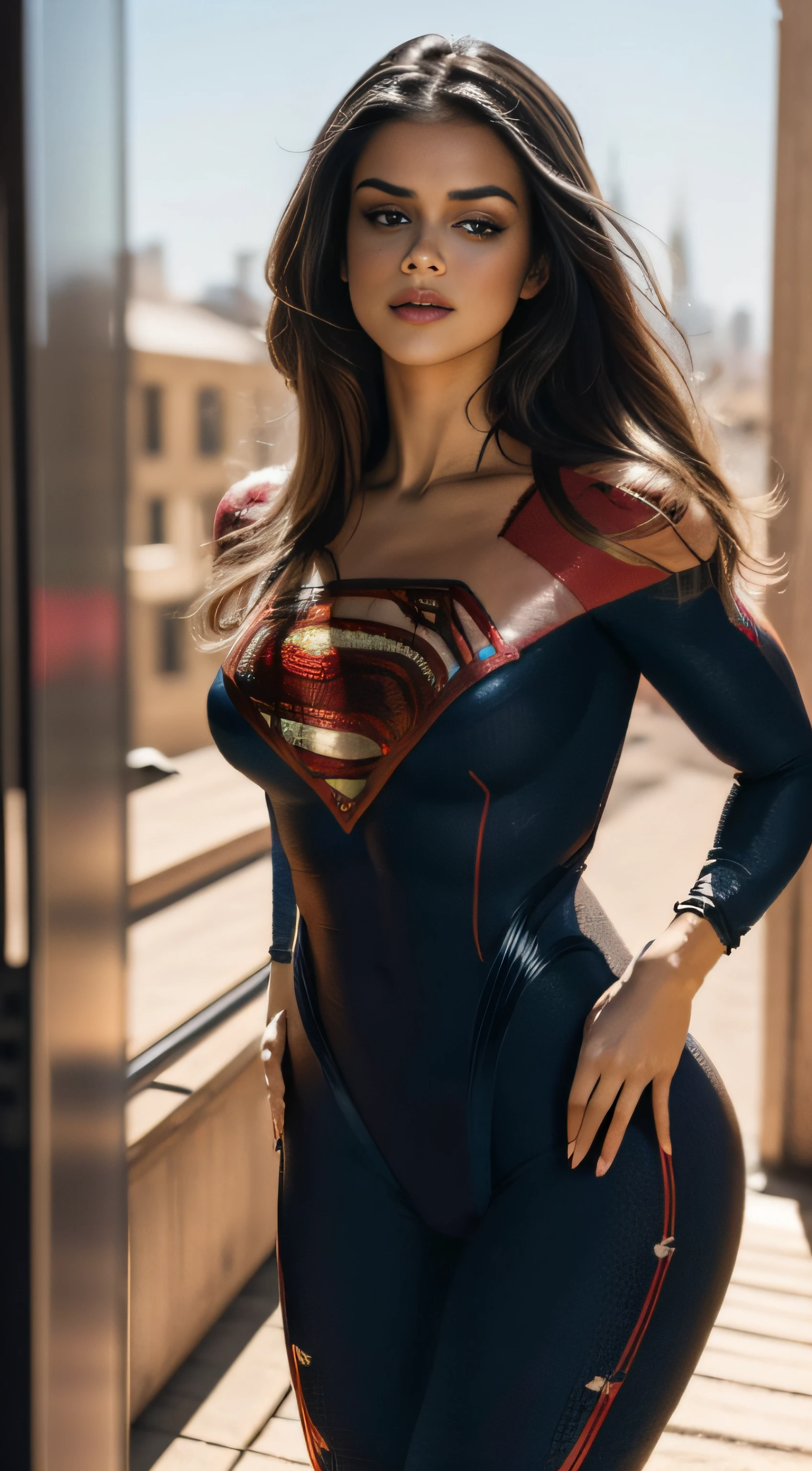 (best quality,4k,8k,highres,masterpiece:1.2),ultra-detailed,(realistic,photorealistic,photo-realistic:1.37),portrait, supergirl ,beautiful detailed eyes,beautiful detailed lips,extremely detailed face,long eyelashes, sexy,soft lighting,subtle background,professional photography,vivid colors full body , kidnapped by a fan, blushing face () full body (seductive) (ready for sex) (biting her lips) (Supergirl outfit) (long black hair)