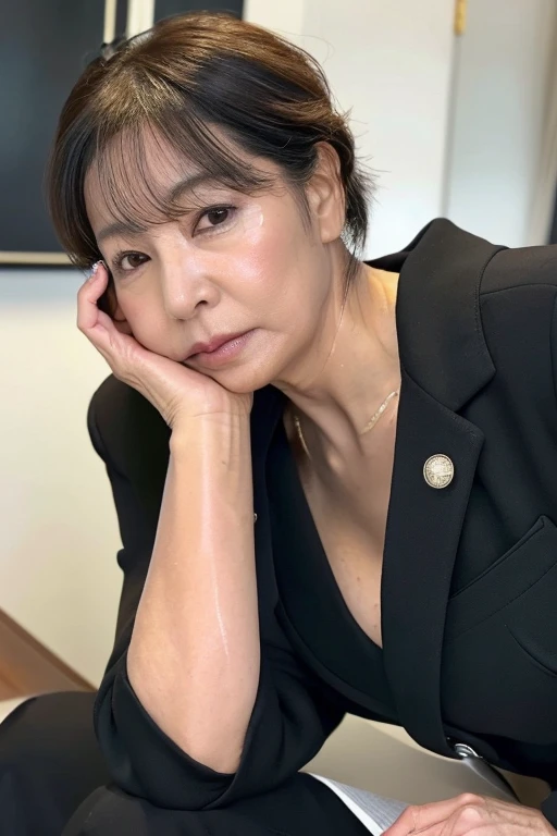 (((1 Japanese 58-year-old woman))), ((Sagging under the eyes)),(((nasolabial folds))),独奏,masutepiece, Best Quality, Photorealsitic, super detailed skin, Sharpen, Perfect Anatomy,Temples in Kyoto,Anatomy,独奏,Longhaire,((old body)), (((Sagging udder))), (thick waist),(flabby body)(,Plump body),(((bunk butt))),Serious look,Mature AV Actress, glamor, A sexy,(((Fair skin with many wrinkles))),small diamond necklace,(black office lady suit)),(Black high heels),Staring at this,((full bodyesbian)),