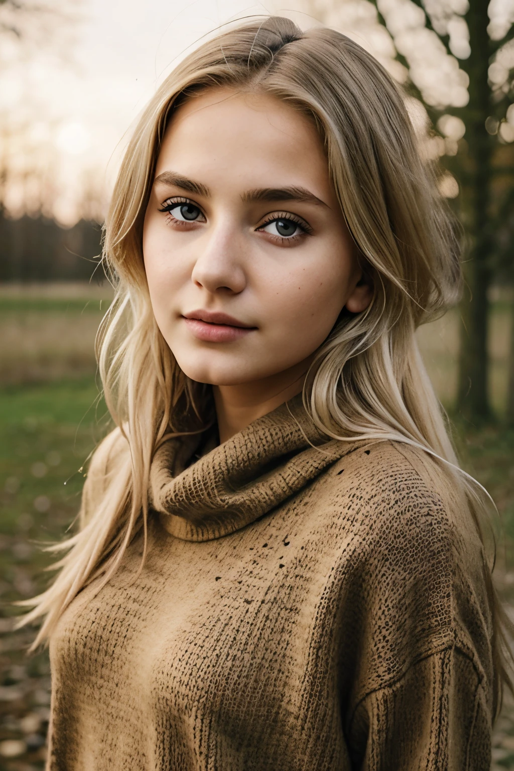 1Girl ************, nur, Lange Haare, boobplate, Blick auf den Betrachter, blondes Haar, nackte Schultern, braune Augen, Schmuck, full entire body, Halskette, schulterfrei, Pullover, Lippen, realistisch, Nase, Flirten mit der Kamera