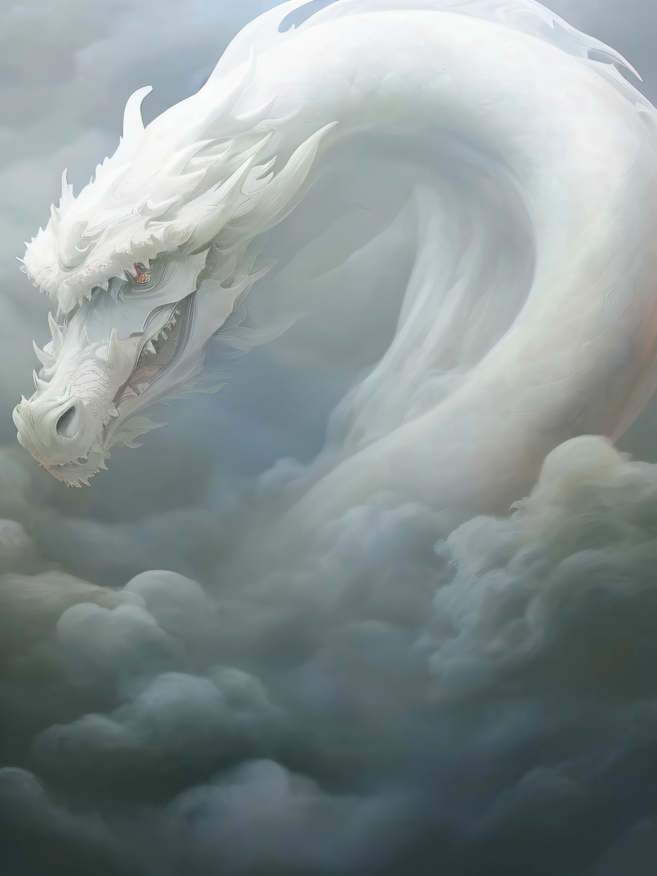 (masterpiece), (The best quality at its best), Cinematic Quality,Rendering with Octane,Ultra-detailed details,Cloud dragon made of white clouds,giant chinese dragon,Slender Dragon Body,Body of Revolution,Dragon Tail,Dragon Horn,Dragon Claw,