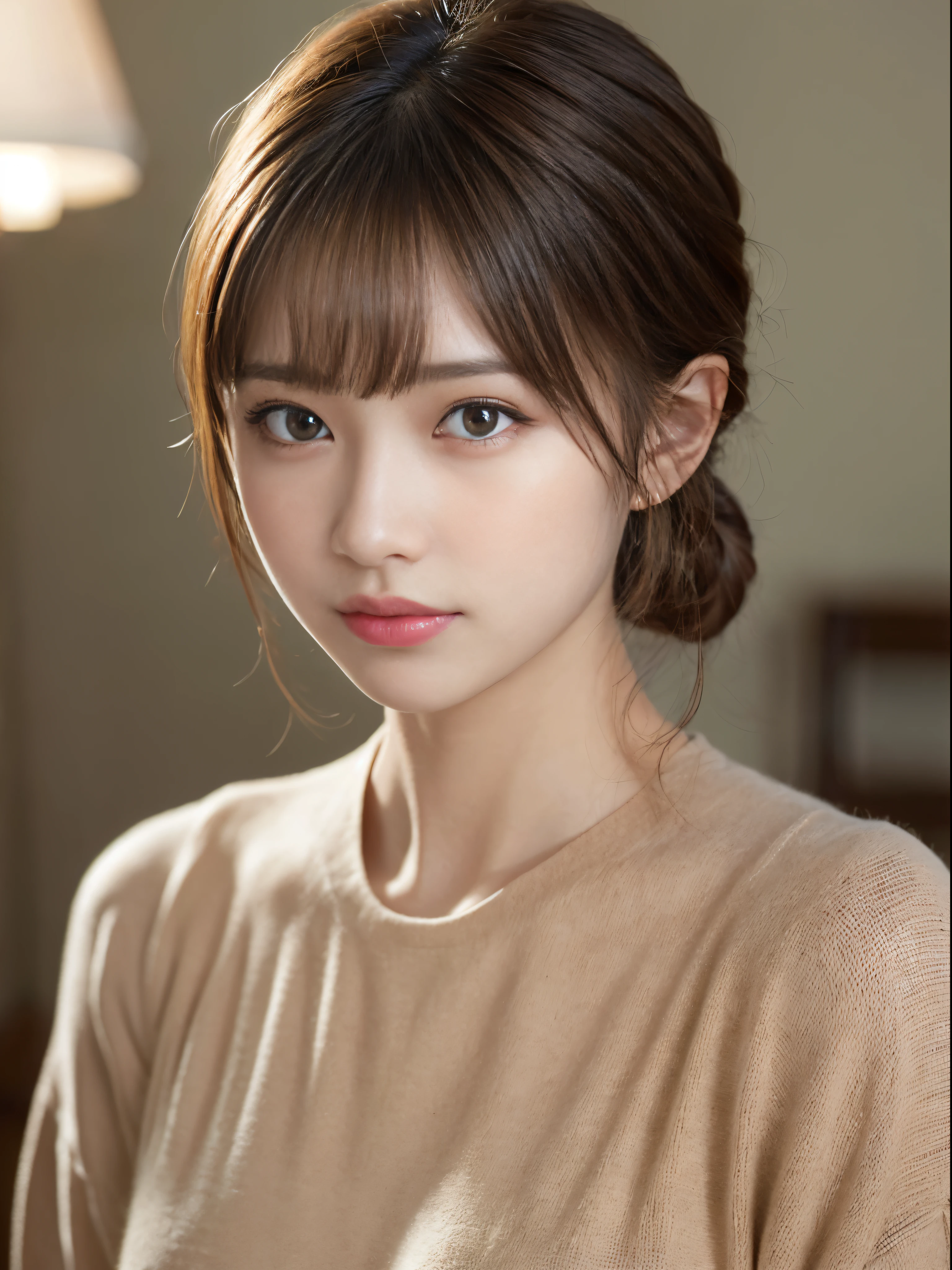 (masterpiece:1.5)、(8K)、(Photorealsitic:1.5)、Raw photography、(Top image quality:1.4)、(foco nítido:1.5)、
top-quality、masterpiece、超A high resolution、very detailed and professional lighting、
23 years old、slender、prety woman:1.4、serious facial expression、
In the living room where the morning sun shines、is standing、randome pose、
dressed casually、
light brown hair、poneyTail、Glowing hair、
Super Detail Face、A detailed eye、二重まぶた、
Natural Color Lip、Transparent skin、