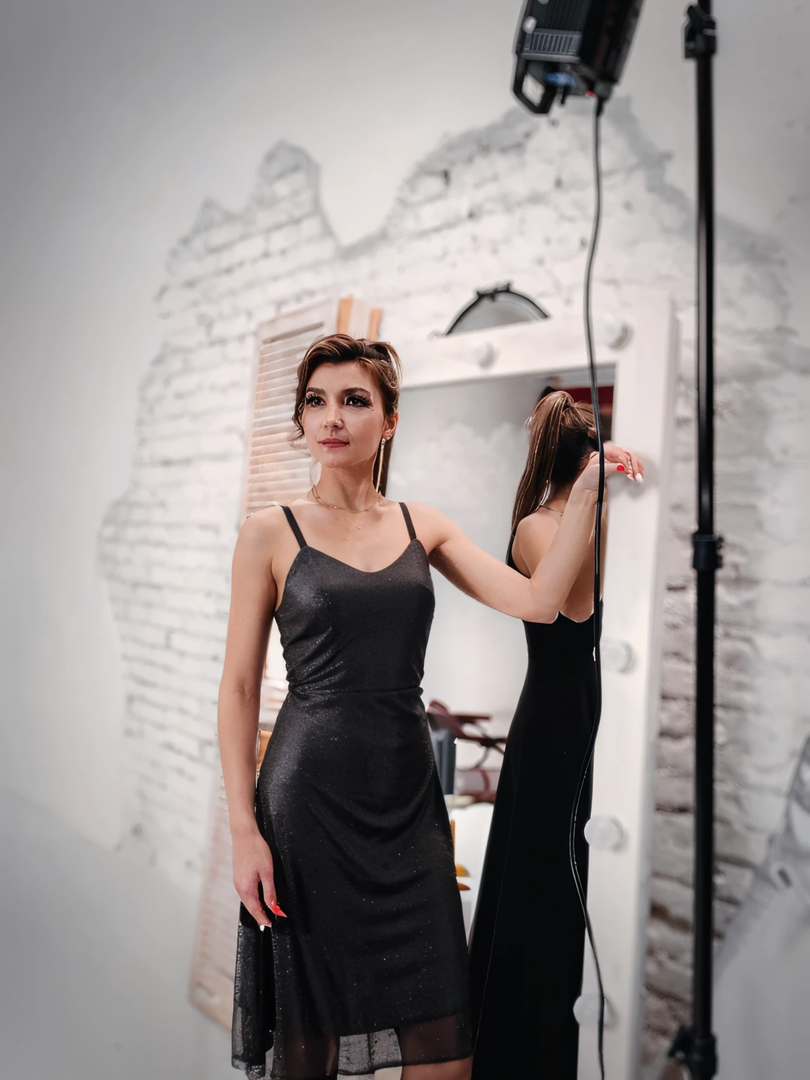 Gray, sparkle dress, open grul