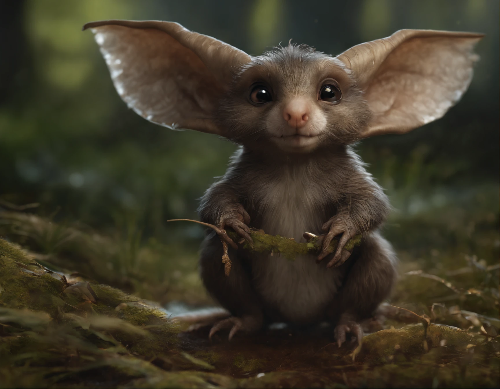 (CBZBB:1.25), ((gremlin),Zhkute, Small, baby, Beautiful, Fantasy art, deviant art, trending artstation, Digital Art, Detailed, Realistic, humanoid, character, tiny, Cinematic shot, cinematic portrait of a mole     ,gremlin, mole-like, bright silver and brown, long tail, large ears, covered with silver fur, water, stands on the shore, Best Quality, Masterpiece, in style of dark fantasy art, gremlin, mole-like, bright silver and brown, long tail, double nose, huge ears, covered with silver fur,tousled, five toes on each paw, holding a huge acorn in his paws, I&#39;m standing in a forest clearing under the foliage of bast., acorns lie in the clearing, acorns glow, Crickets fly, Best Quality, Masterpiece, in style of dark fantasy art, fantasy-inspired, in the style of John Tolkien,